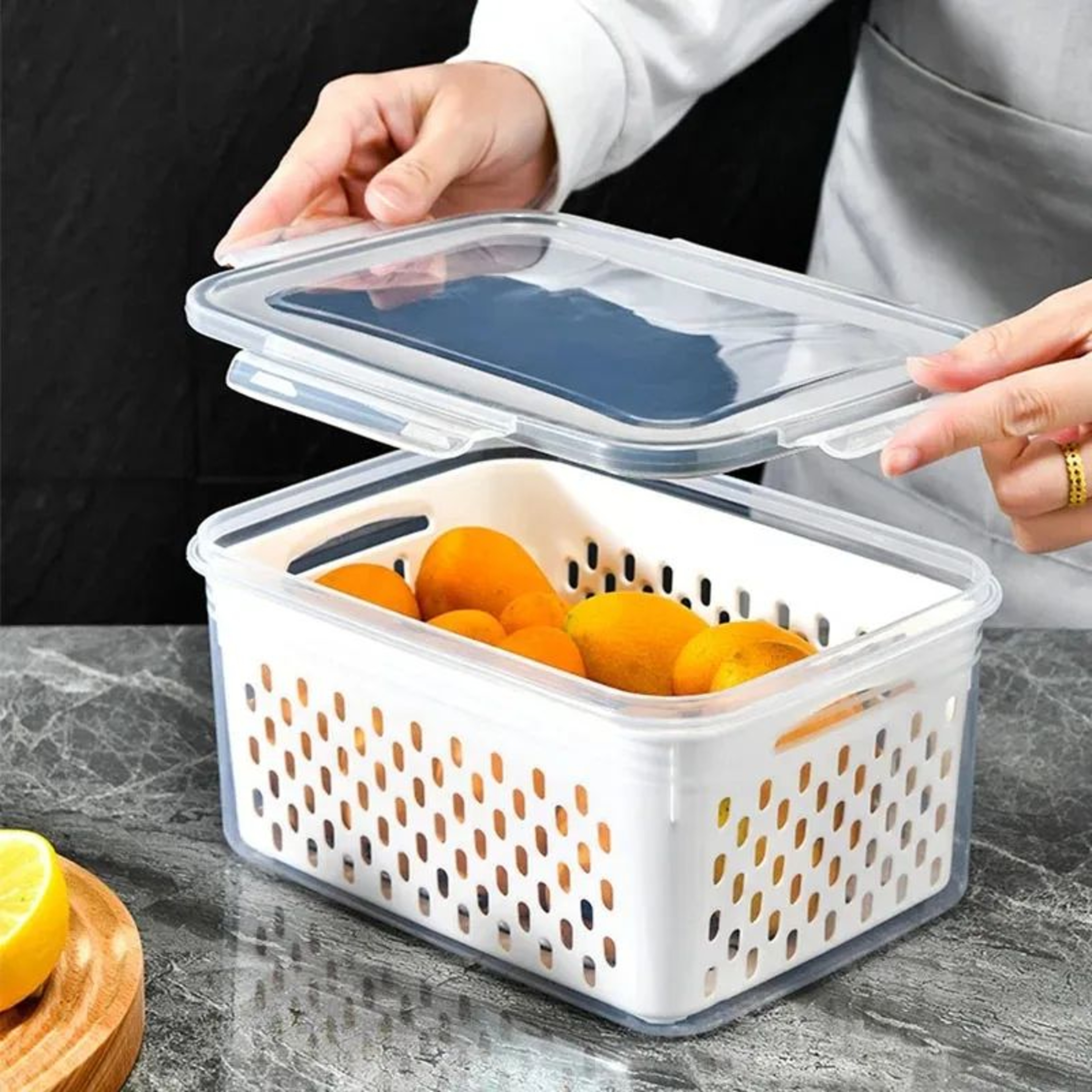 Double Layer Fresh Food Storage Container With Drain Basket 1