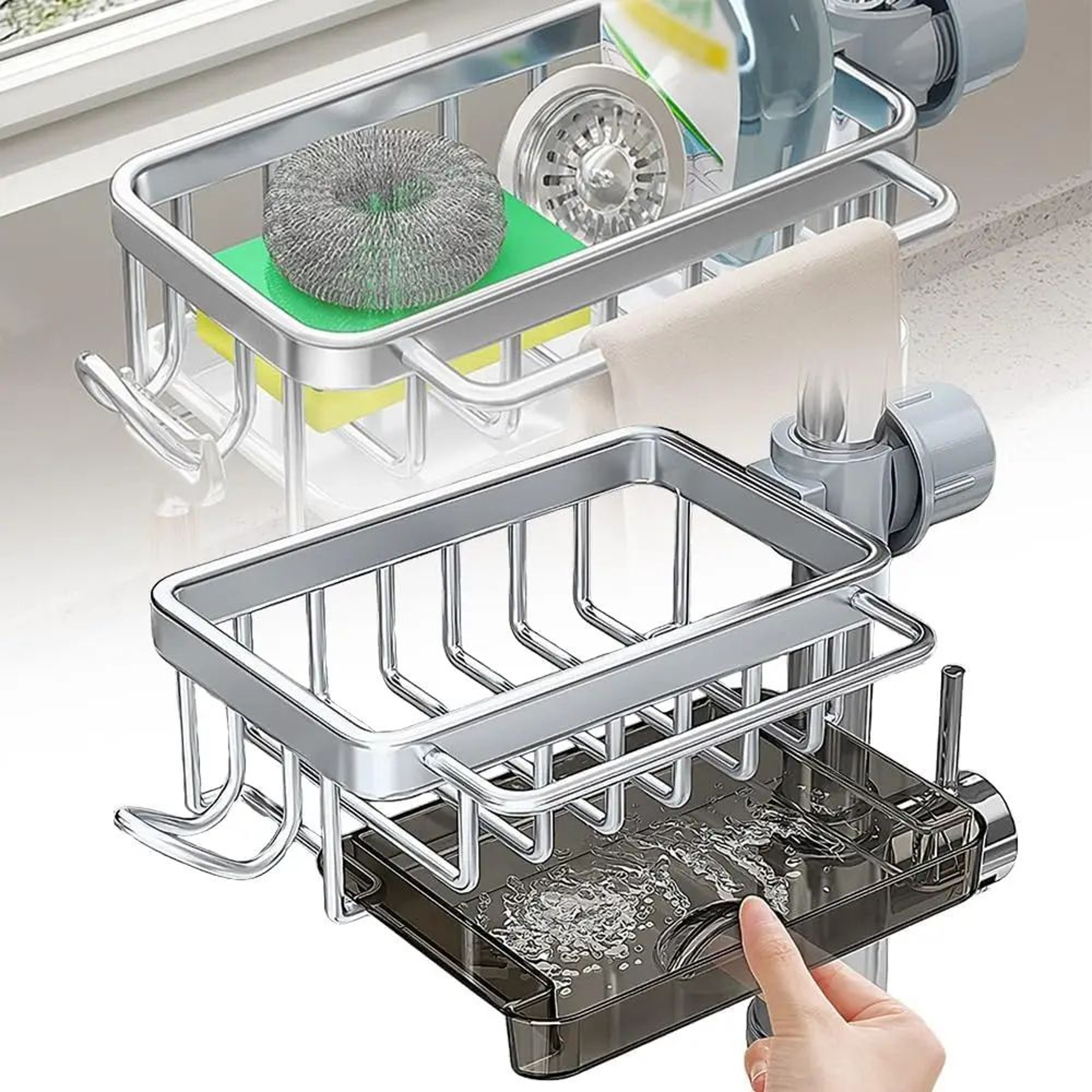 Adjustable Faucet Sponge Holder Kitchen Sink Organizer Rack 7