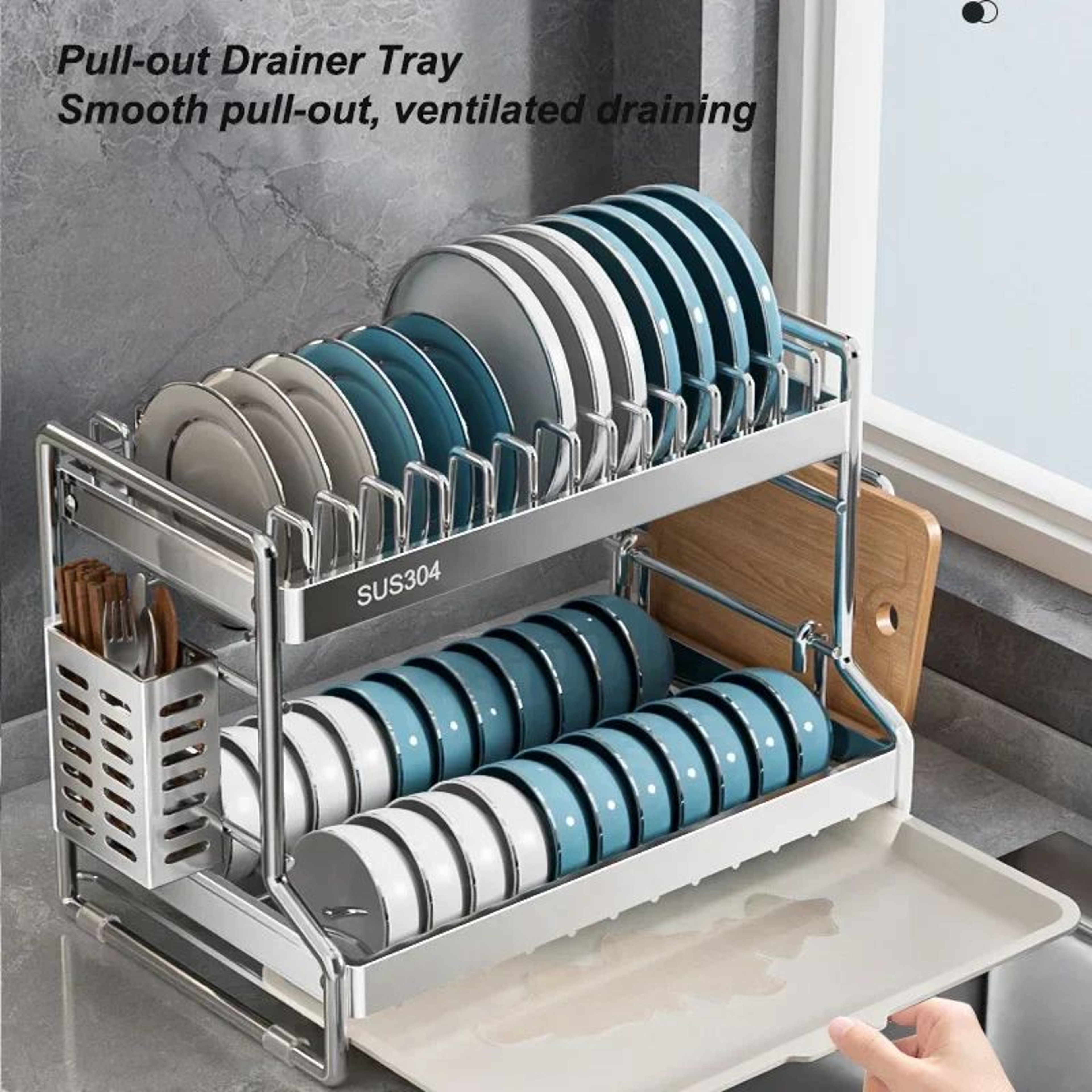 Stainless Steel Dish Drying Rack With Drain Board Organizer 4