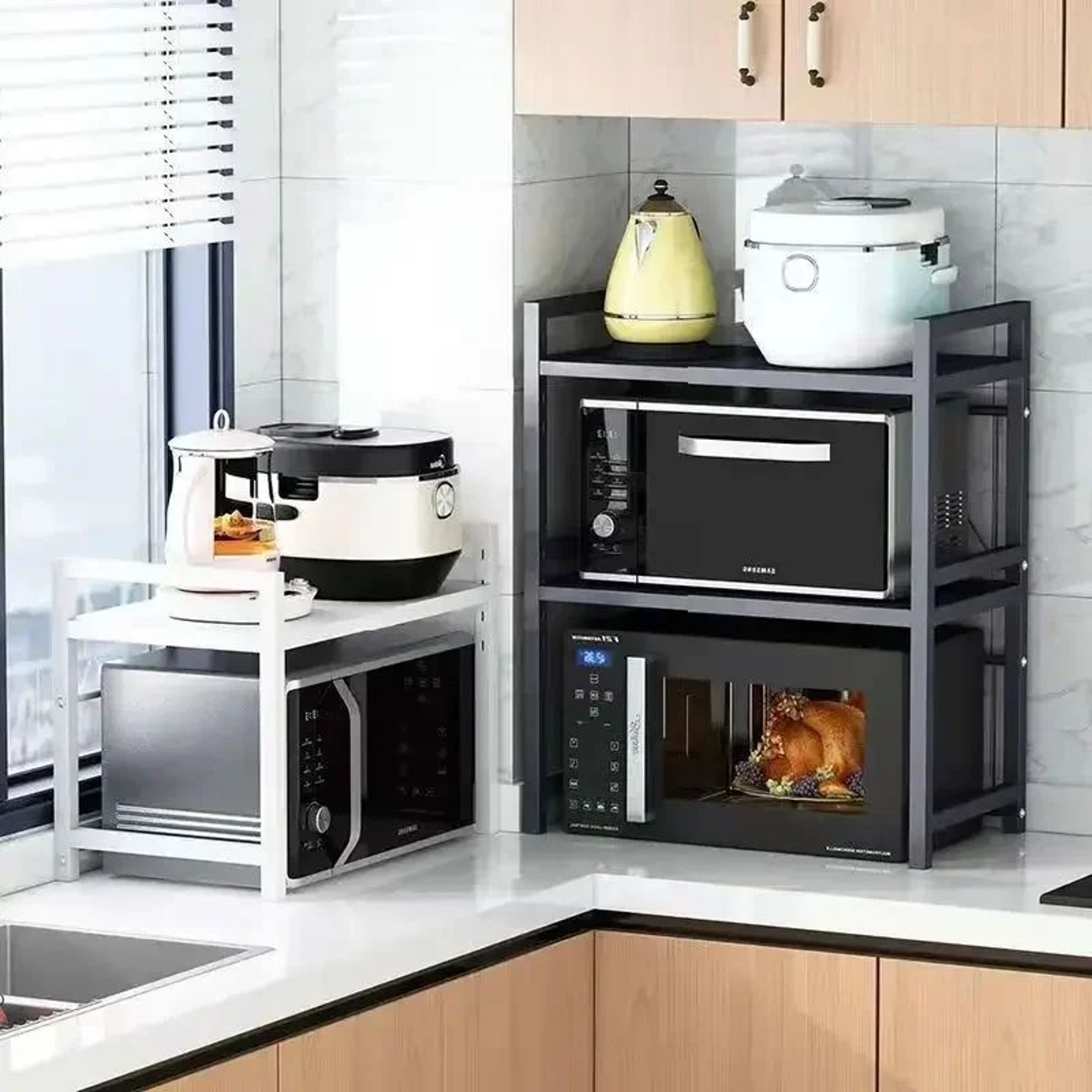Expandable Microwave Oven Shelf Kitchen Countertop Storage Rack 2