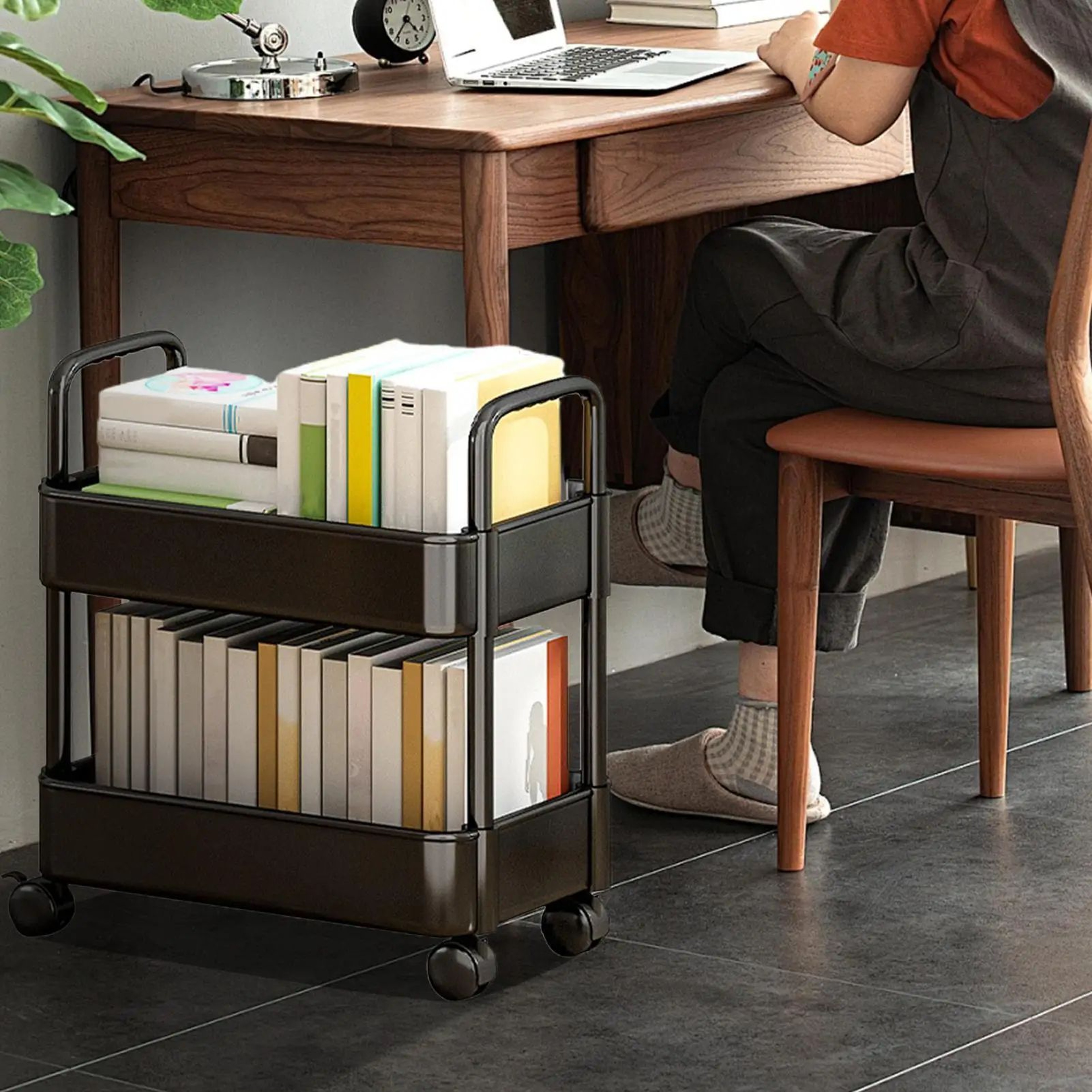 RollEase 2 Tier Mobile Storage Cart Bookshelf 1