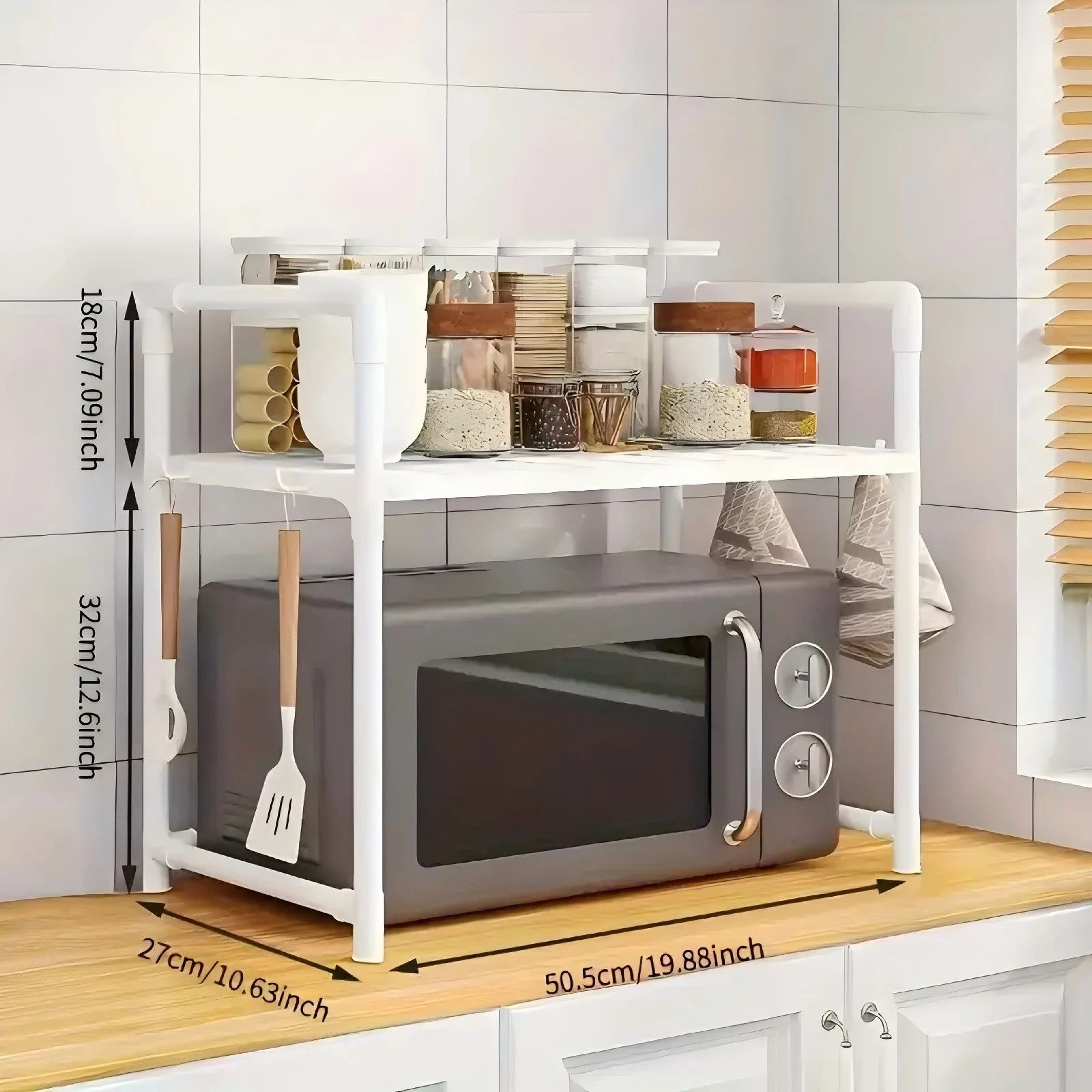 FlexiStack Adjustable Microwave Storage Rack And Kitchen Organizer Shelf 8