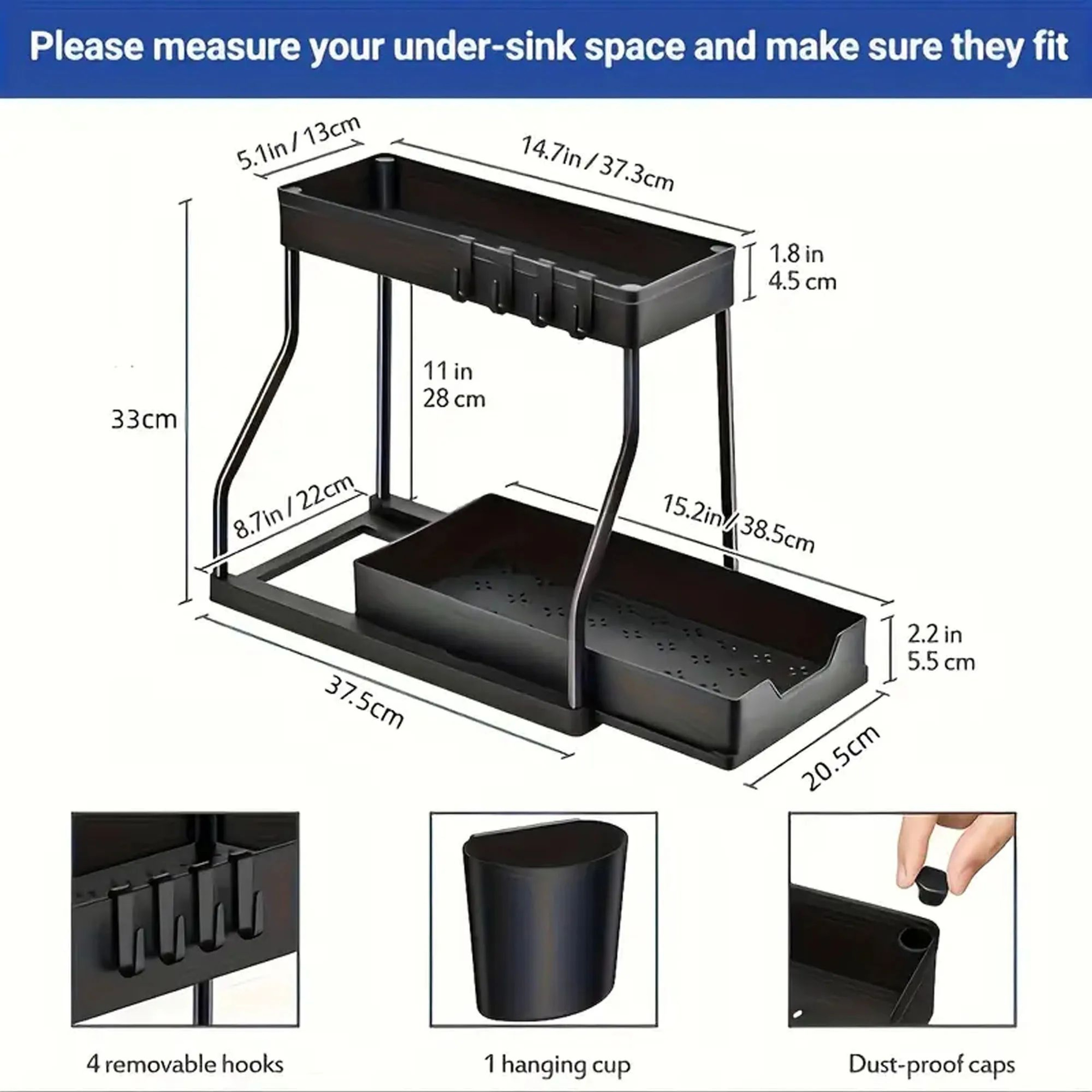 SlideMax Double Layer Pull Out Storage Rack And Cabinet Organizer 2