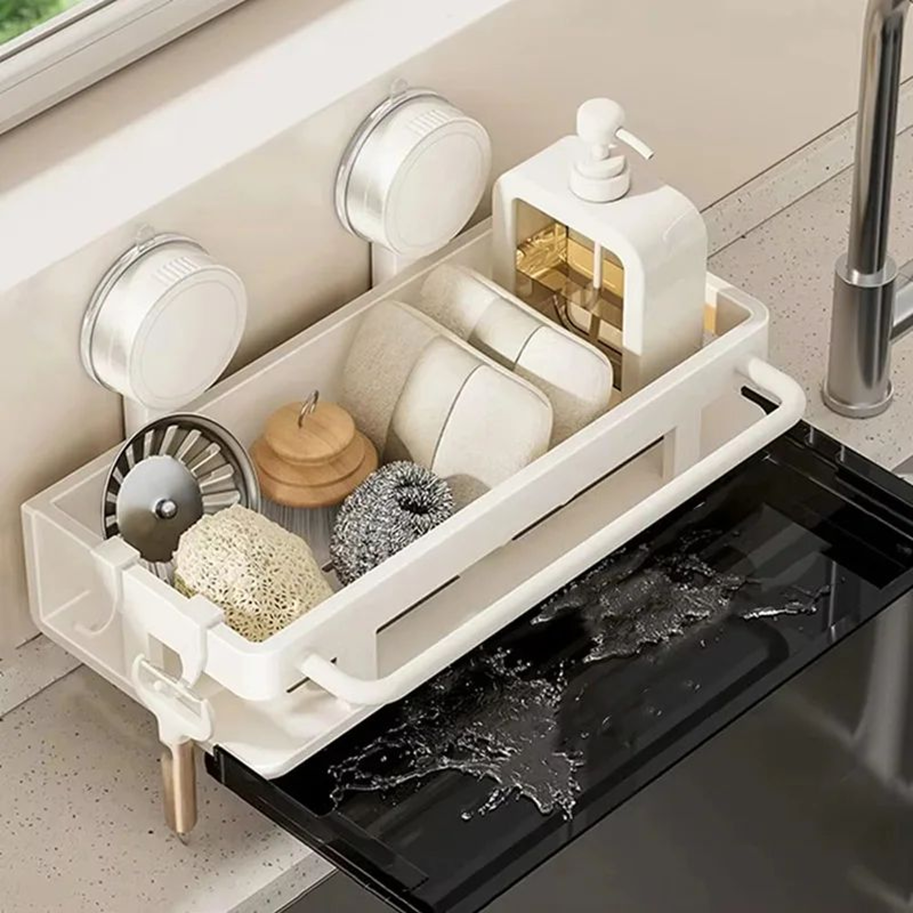 Suction Cup Wall Mounted Storage Shelf For Bathroom And Kitchen 2