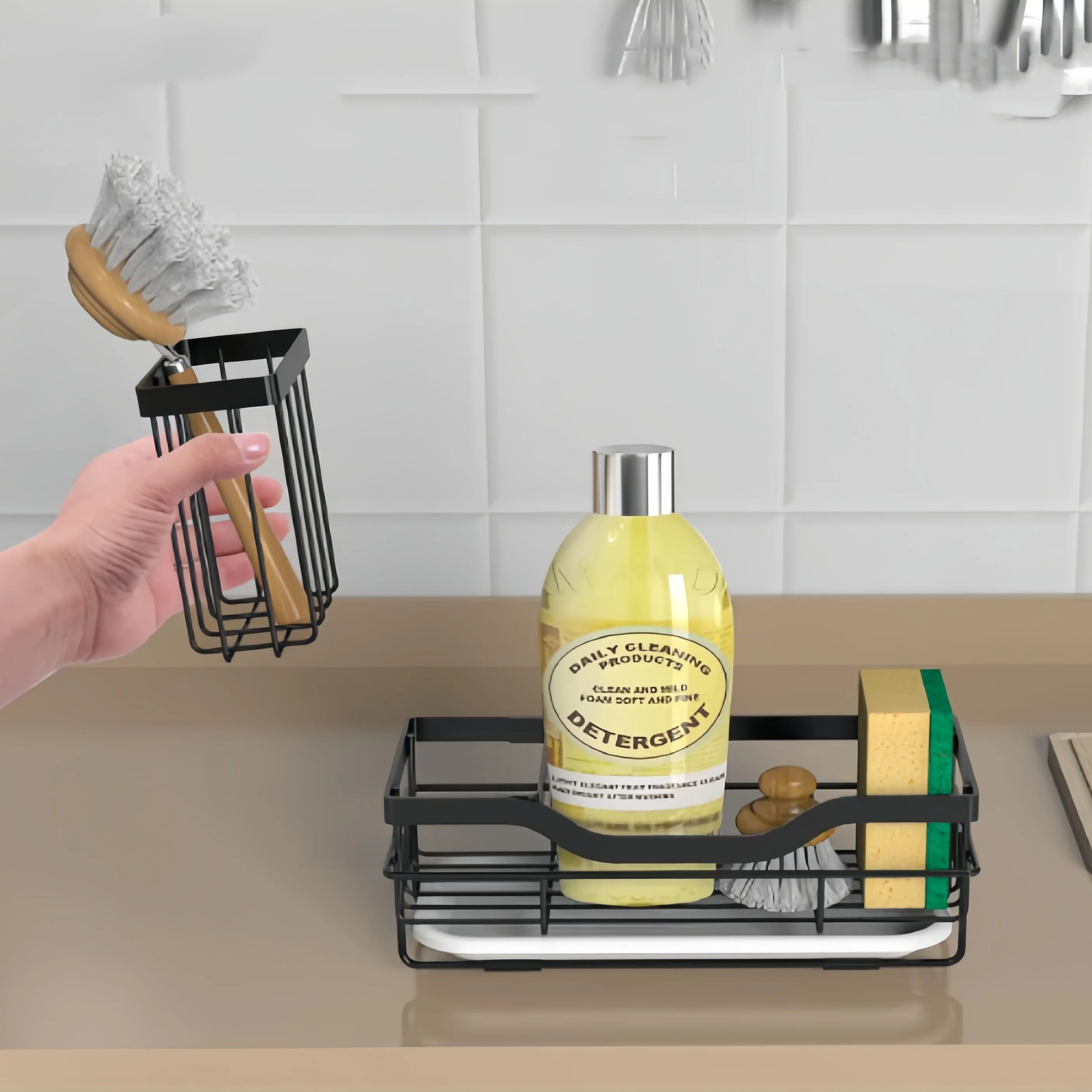 Stainless Steel Cleaning Tools Holder Drain Rack Wall Mounted Organizer 3
