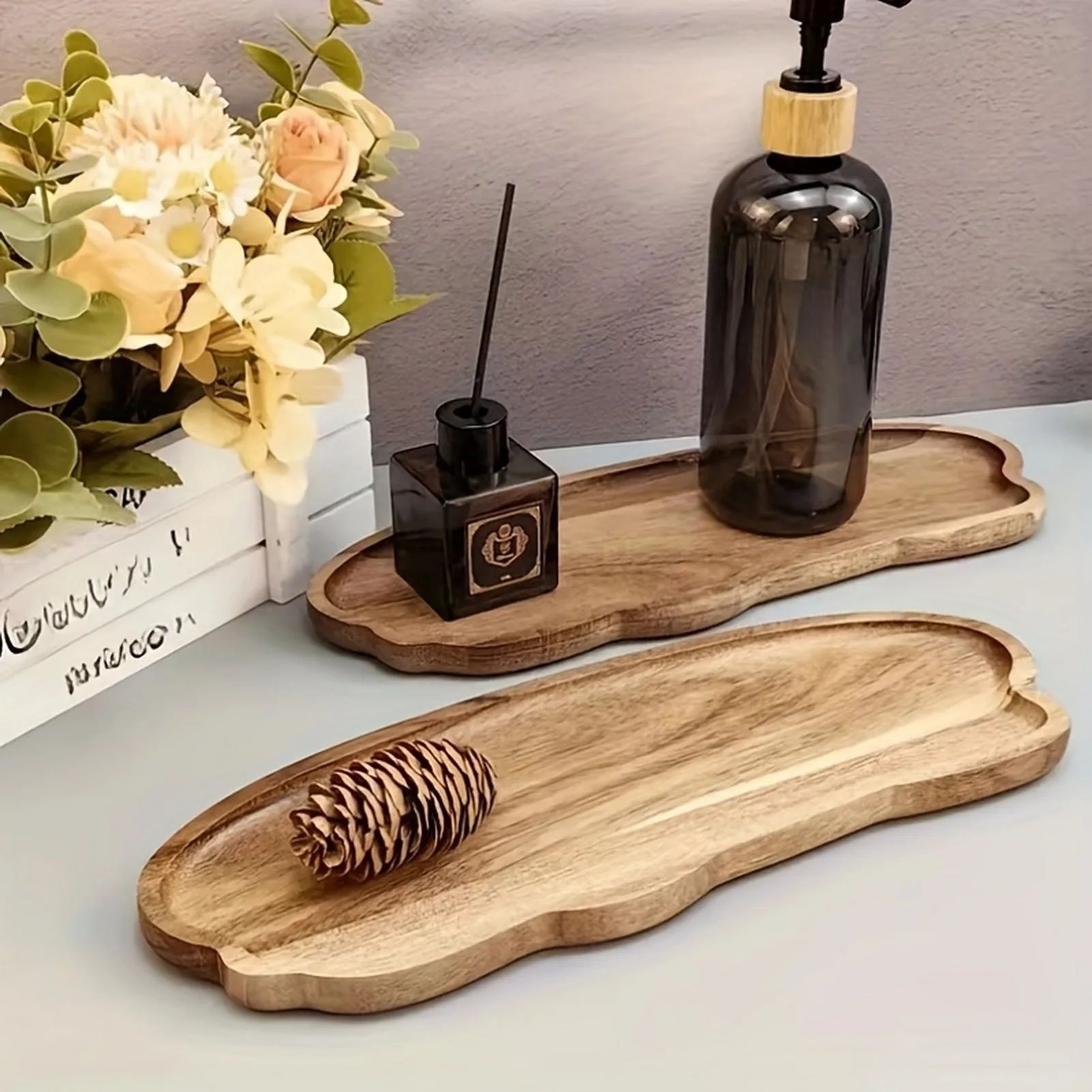 Japanese Cloud Shaped Wooden Serving Tray Decorative Organizer Plate 2