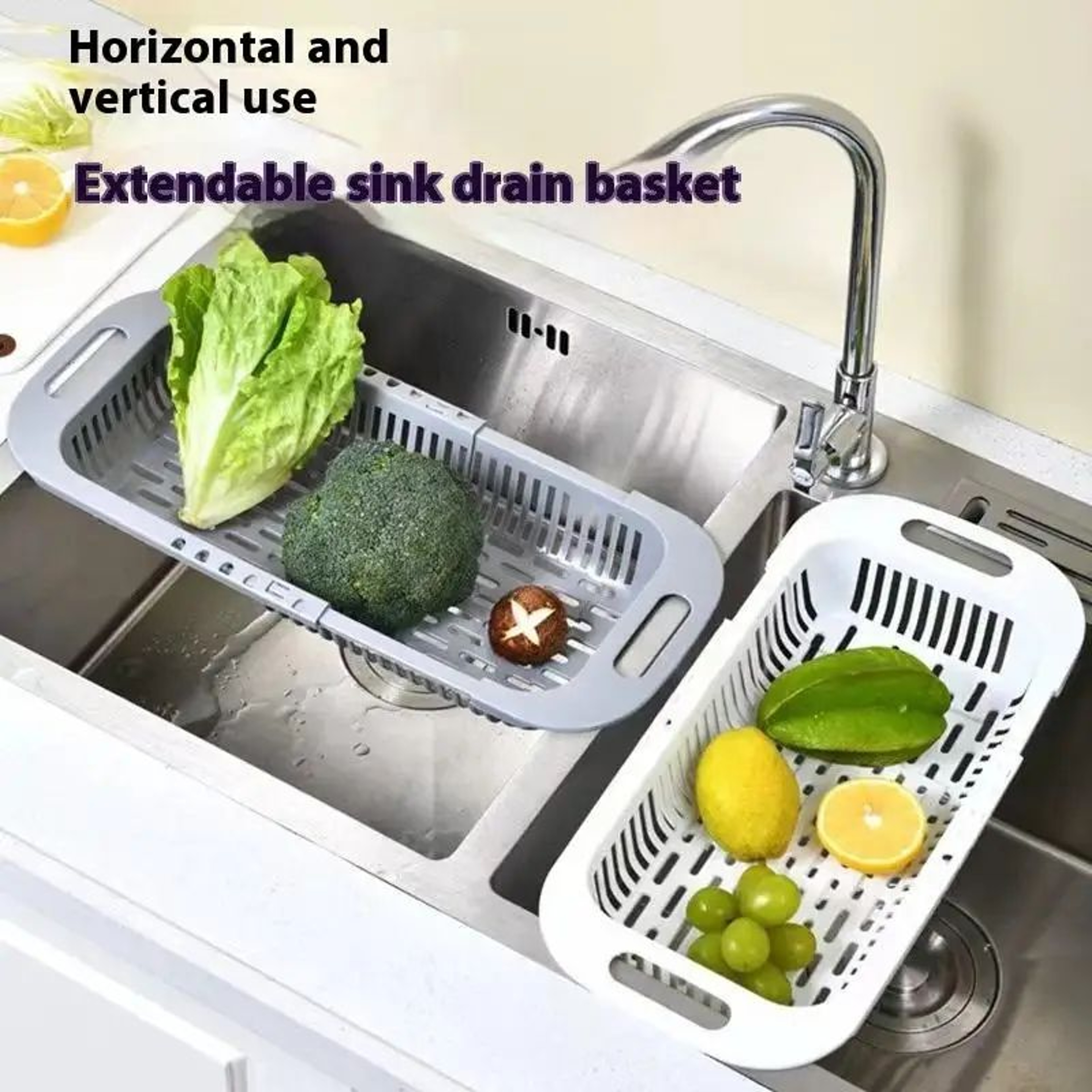 Retractable Sink Drain Rack Expandable Kitchen Drain Basket Organizer 2