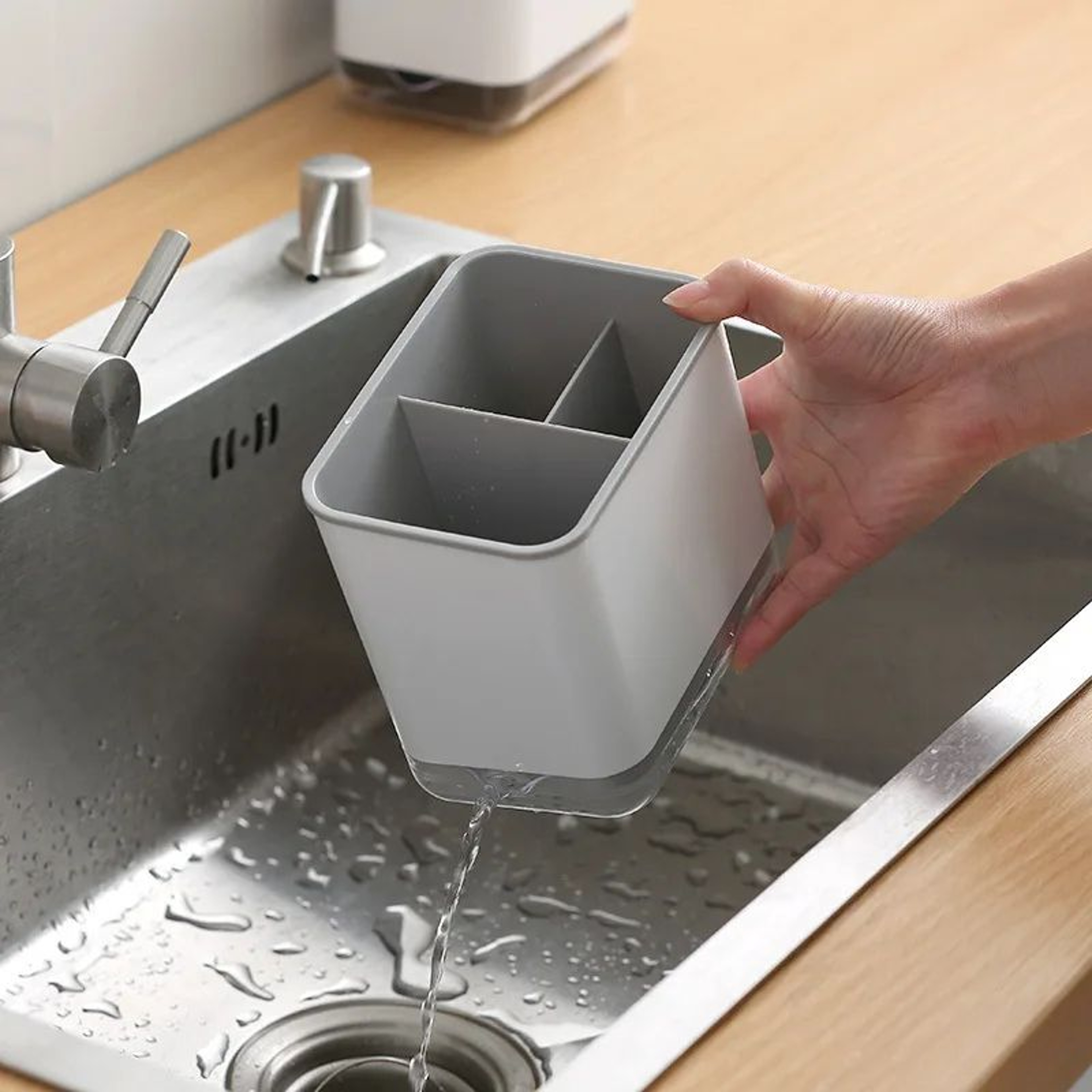 Double Layer Cutlery Drain Rack With Utensil Holder 3