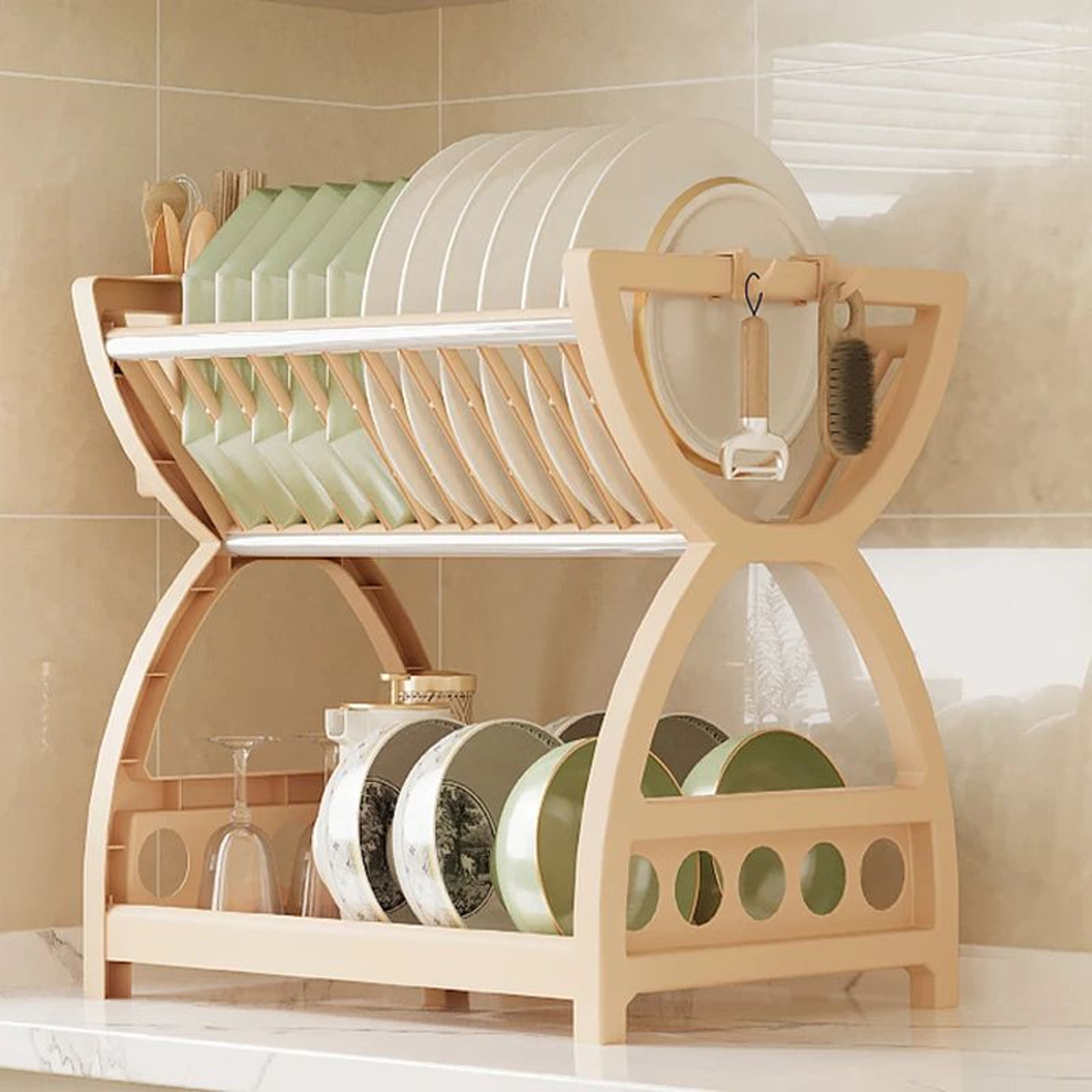Multi Layer Dish And Utensil Storage Rack With Chopstick Holder 5