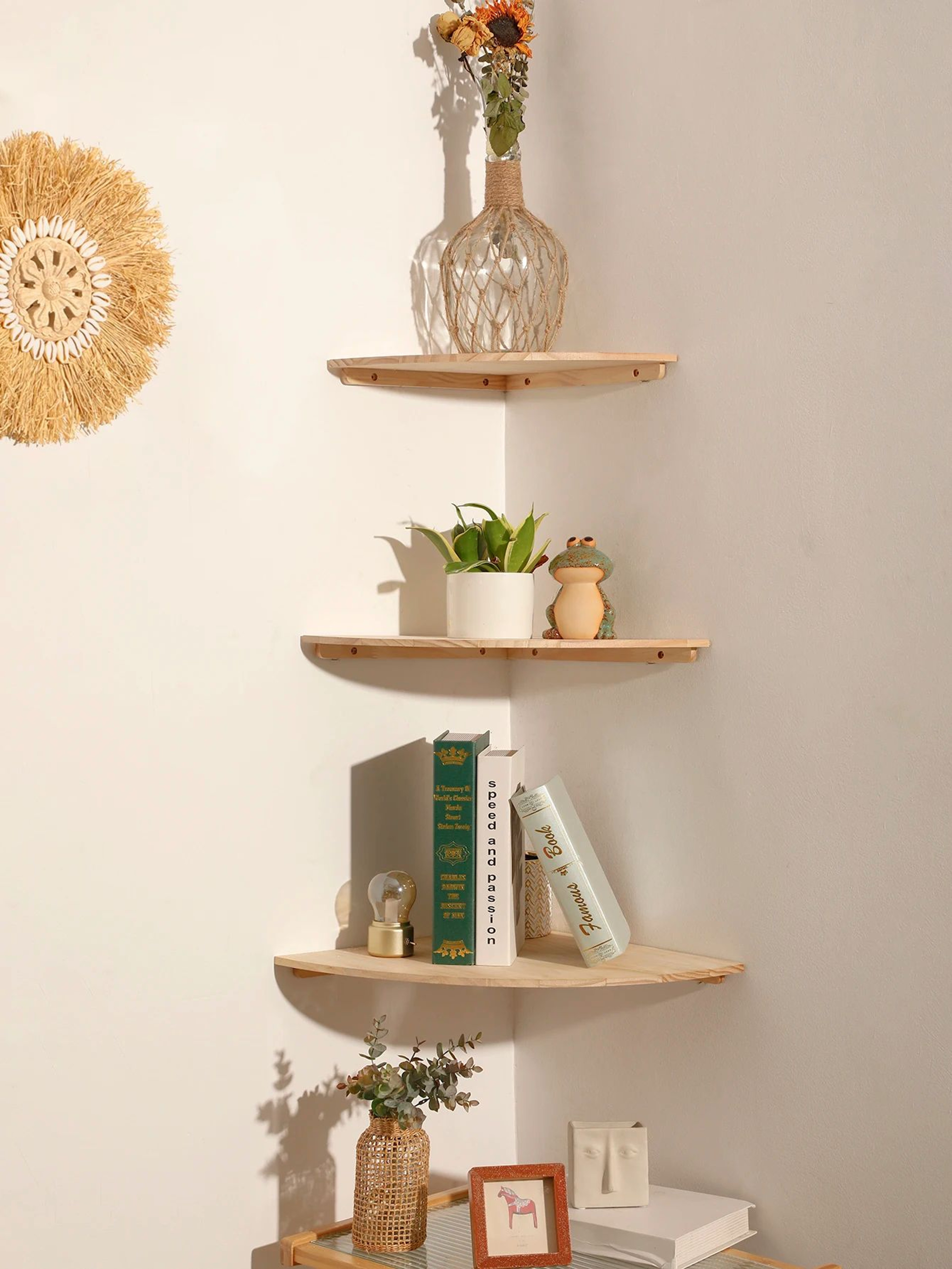 Scalloped Corner Floating Wall Shelf Wooden Storage And Display Ledge 1