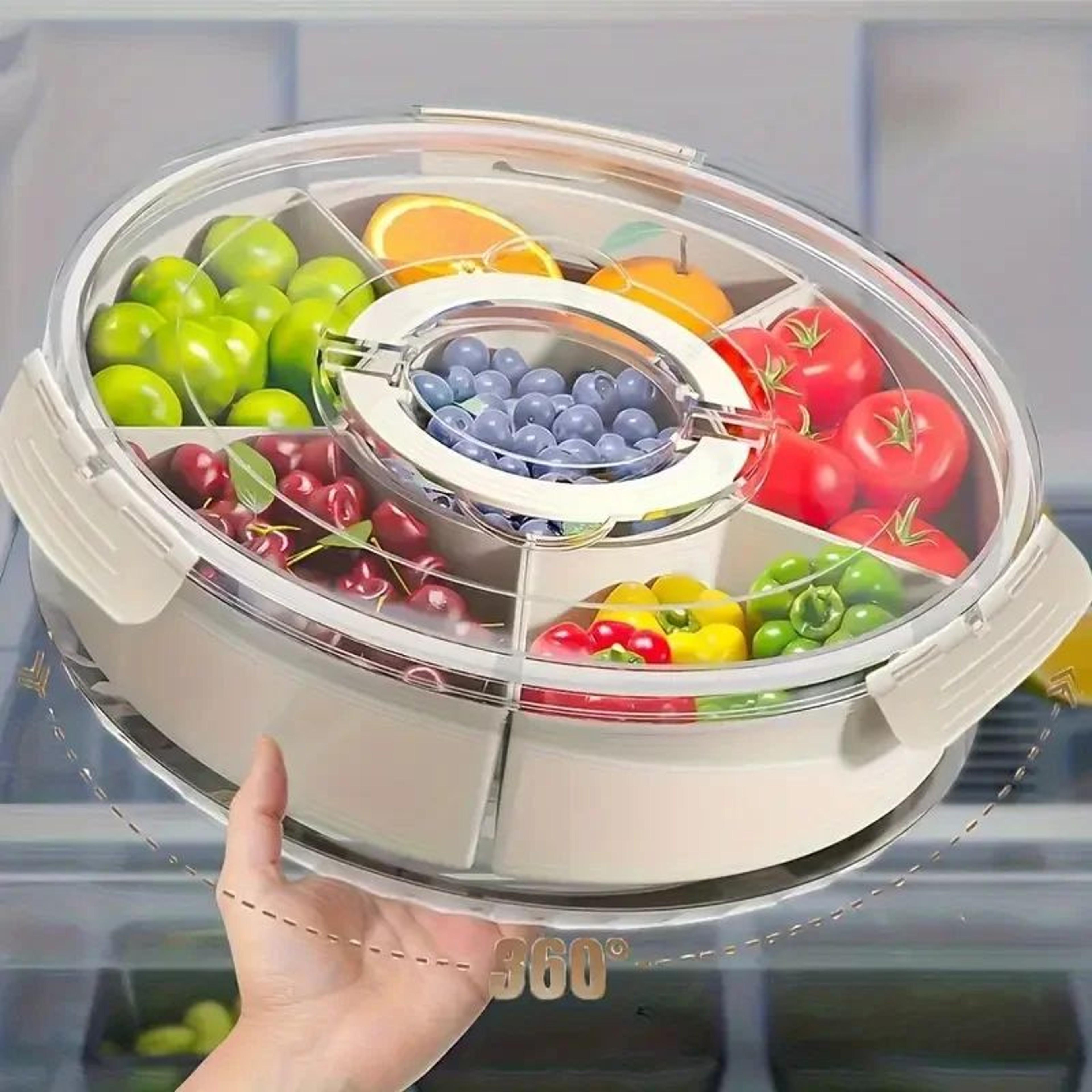 Rotating Snack Serving Tray With Lid And Portable Handle 1
