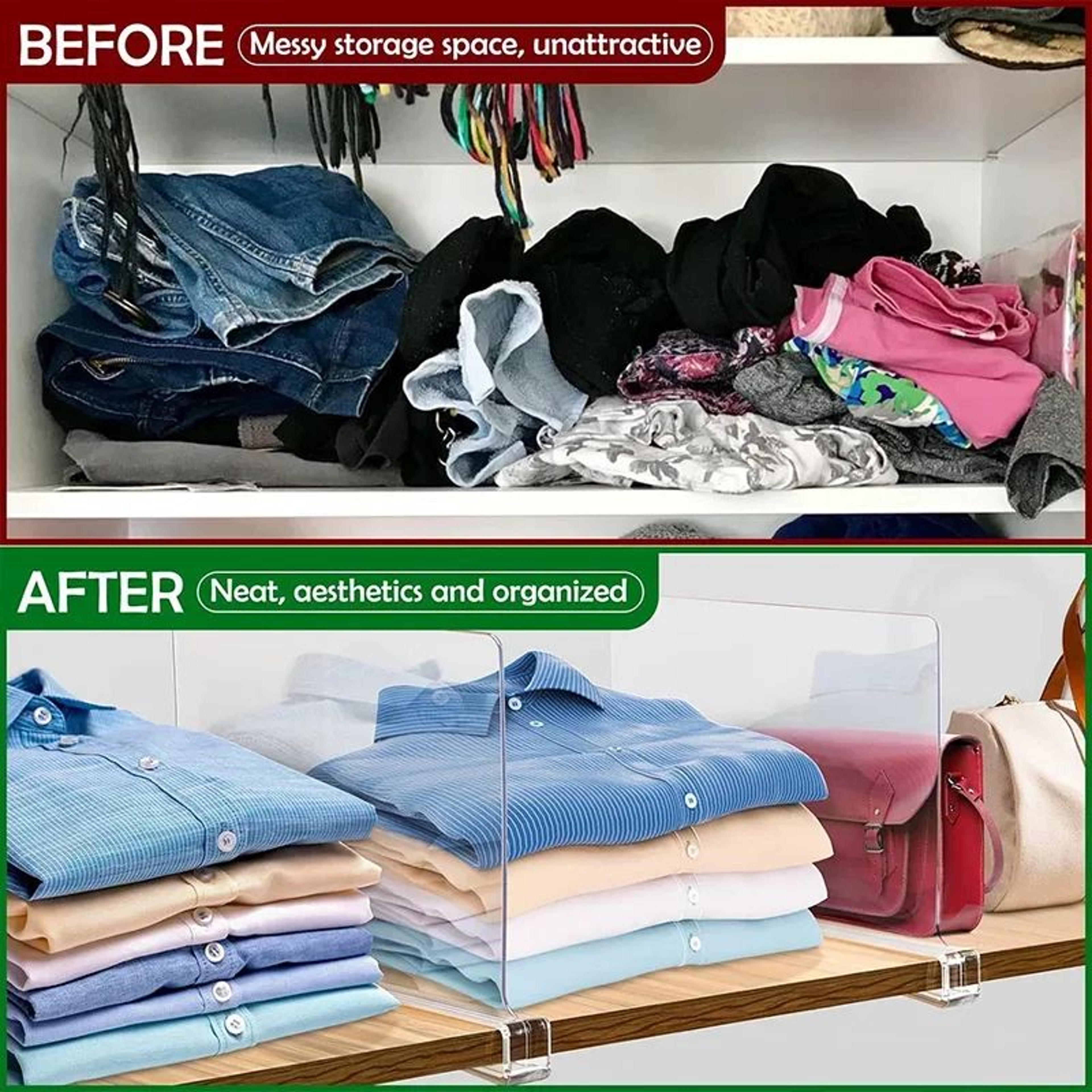 Transparent Closet Shelf Dividers Set 4