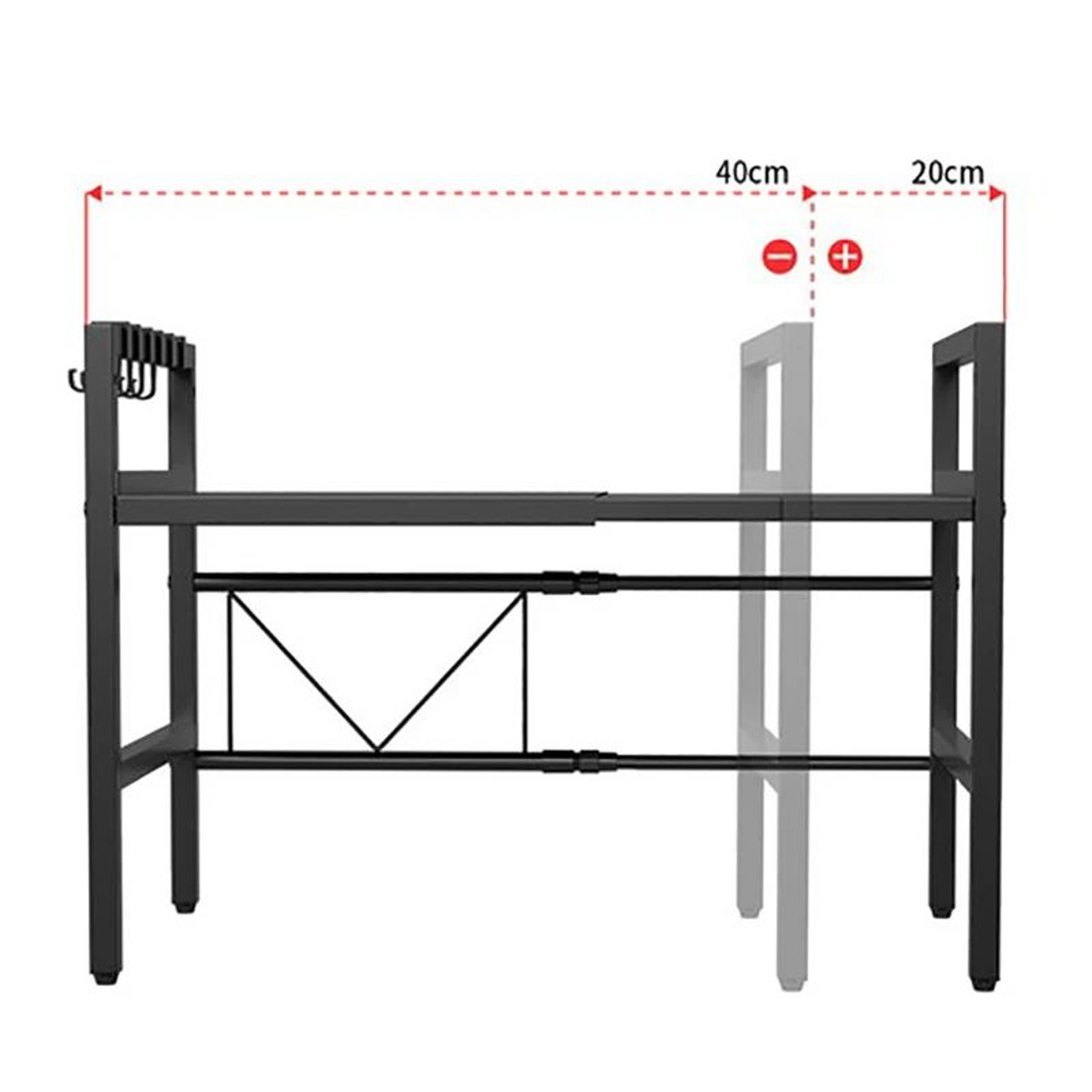 Expandable Microwave Oven Rack Kitchen Counter Storage Shelf With Hooks 1
