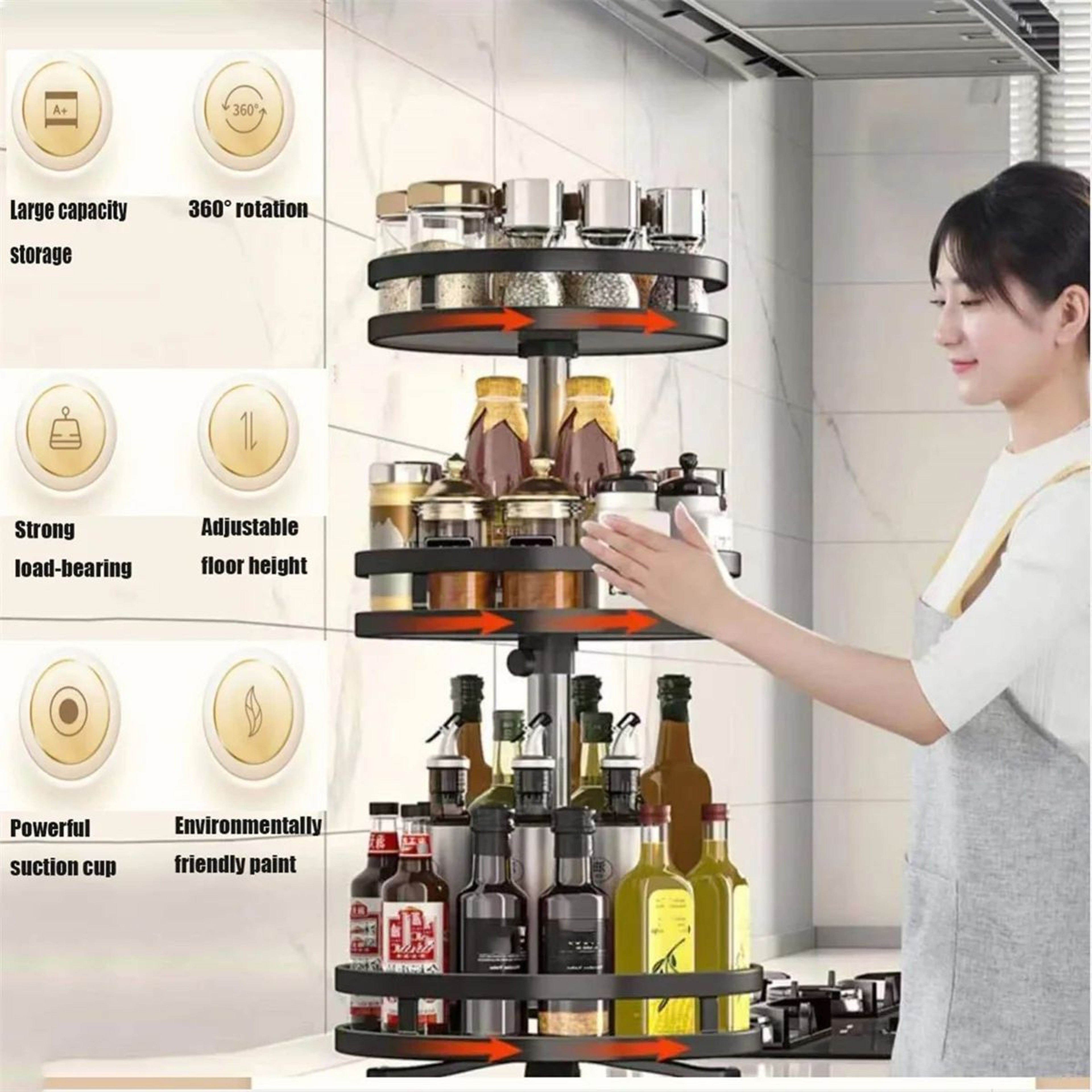 Carbon Steel Rotating Spice Rack Kitchen Organizer 0