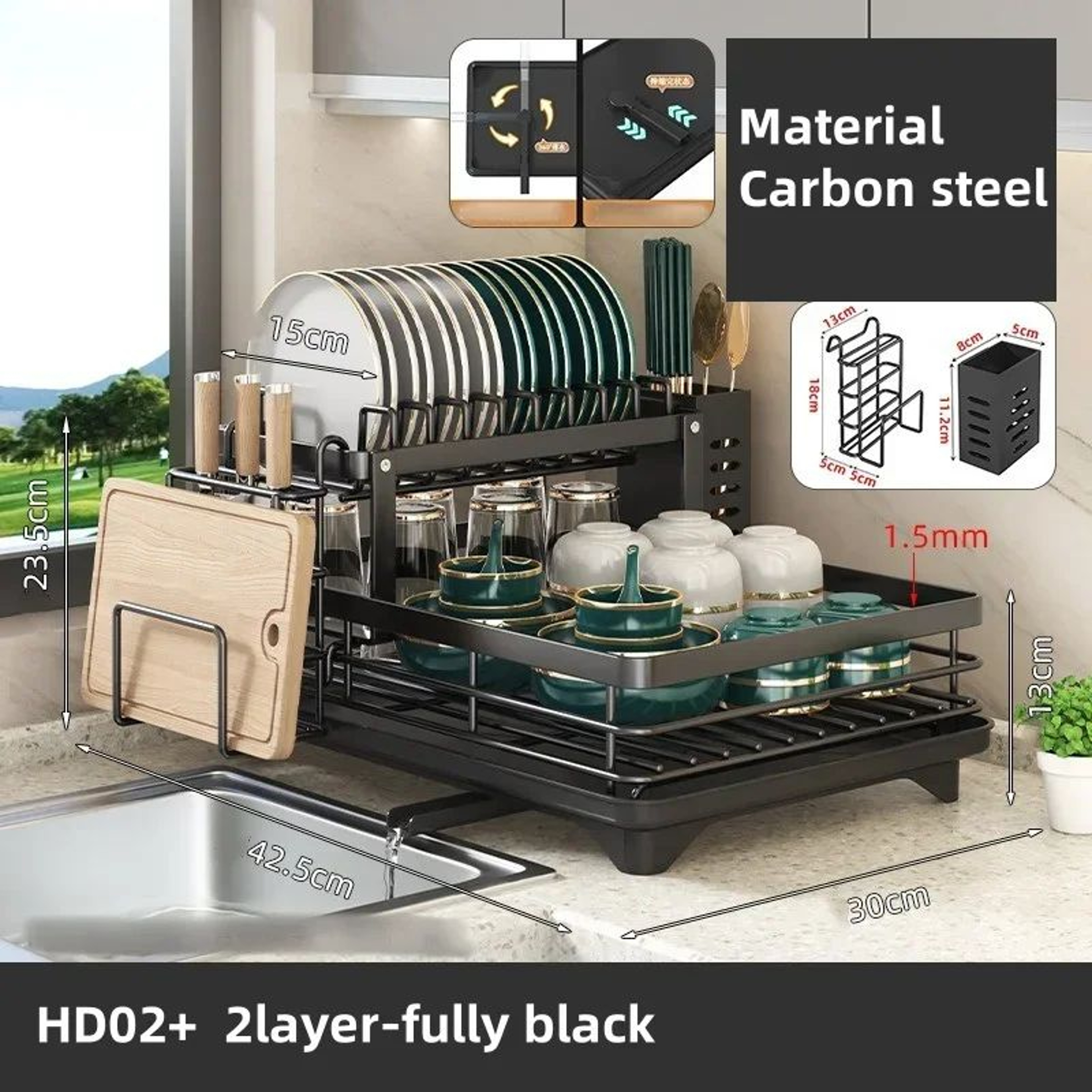 Carbon Steel Dish Drying Rack With Drain Board 11