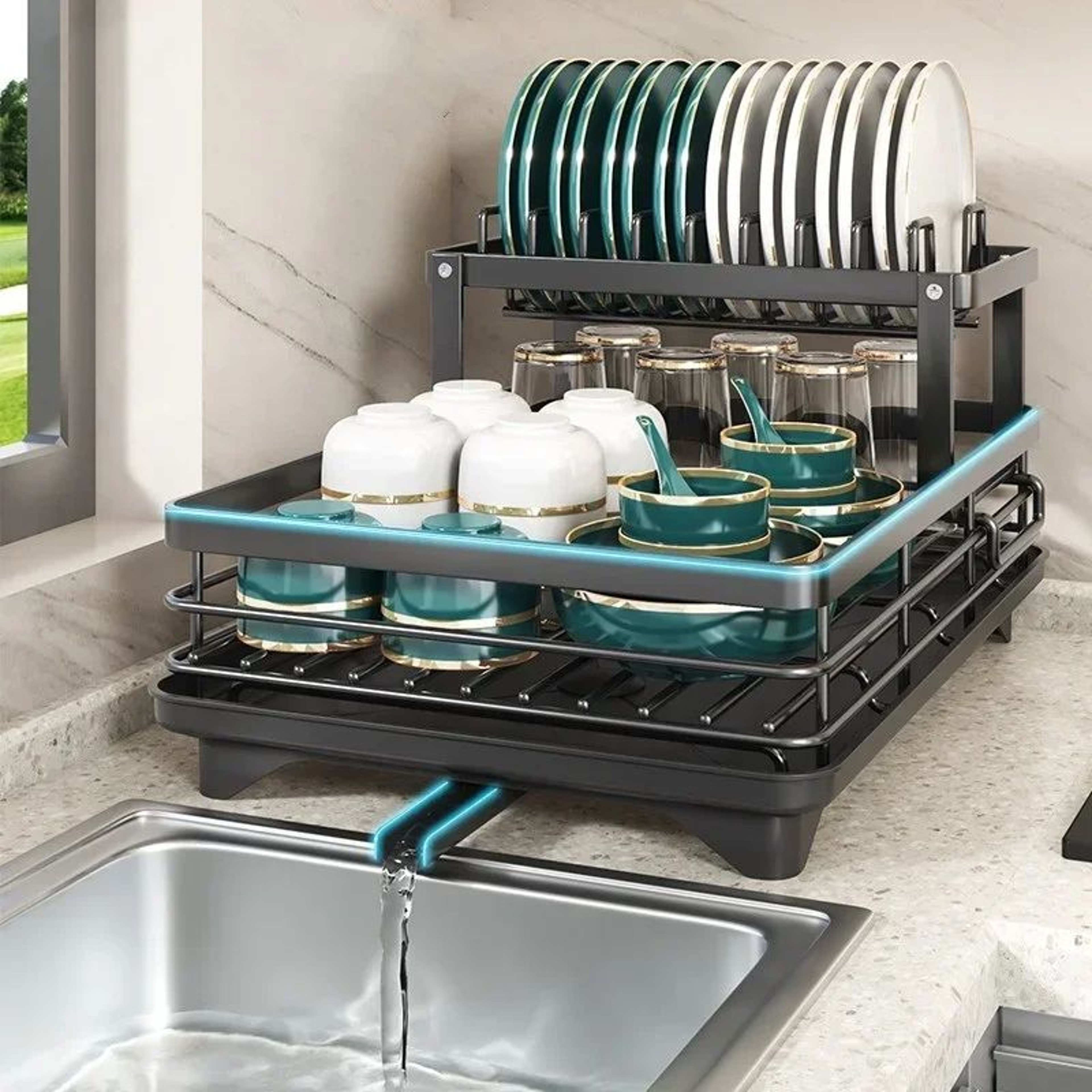 Carbon Steel Dish Drying Rack With Drain Board 1