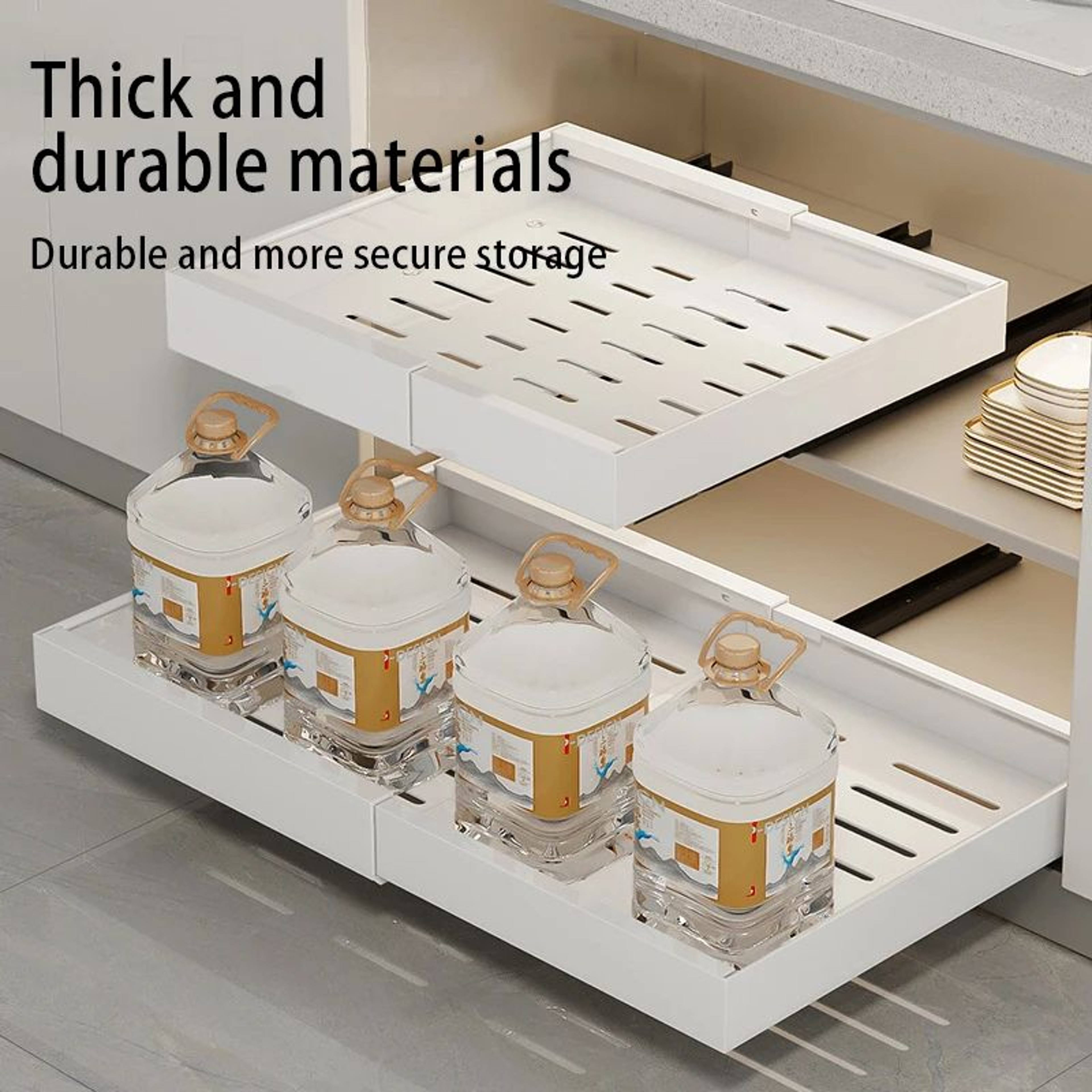 Expandable Pull Out Cabinet Organizer Adjustable Sliding Storage Shelf 1