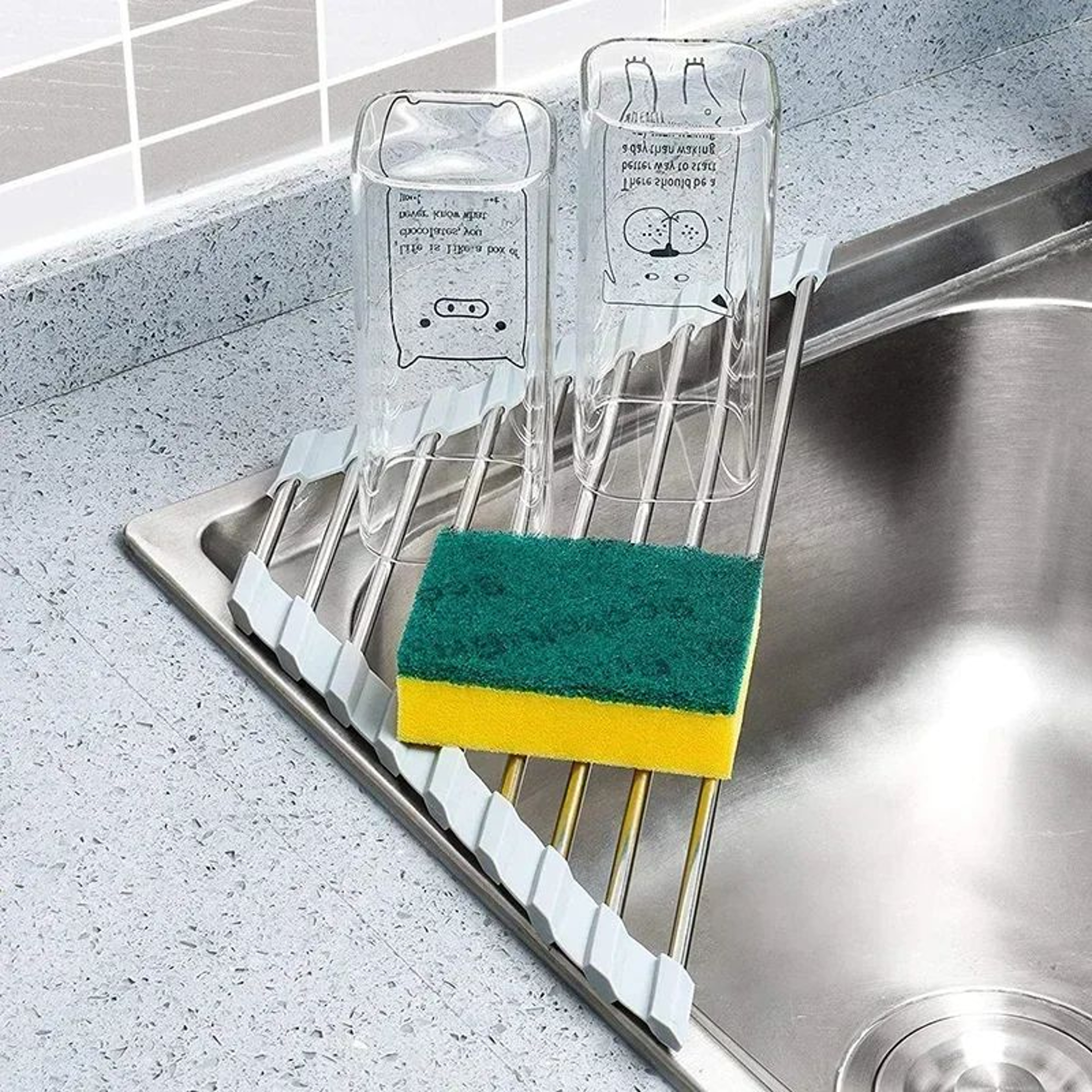 Roll Up Corner Dish Drying Rack Over Sink Kitchen Organizer 0
