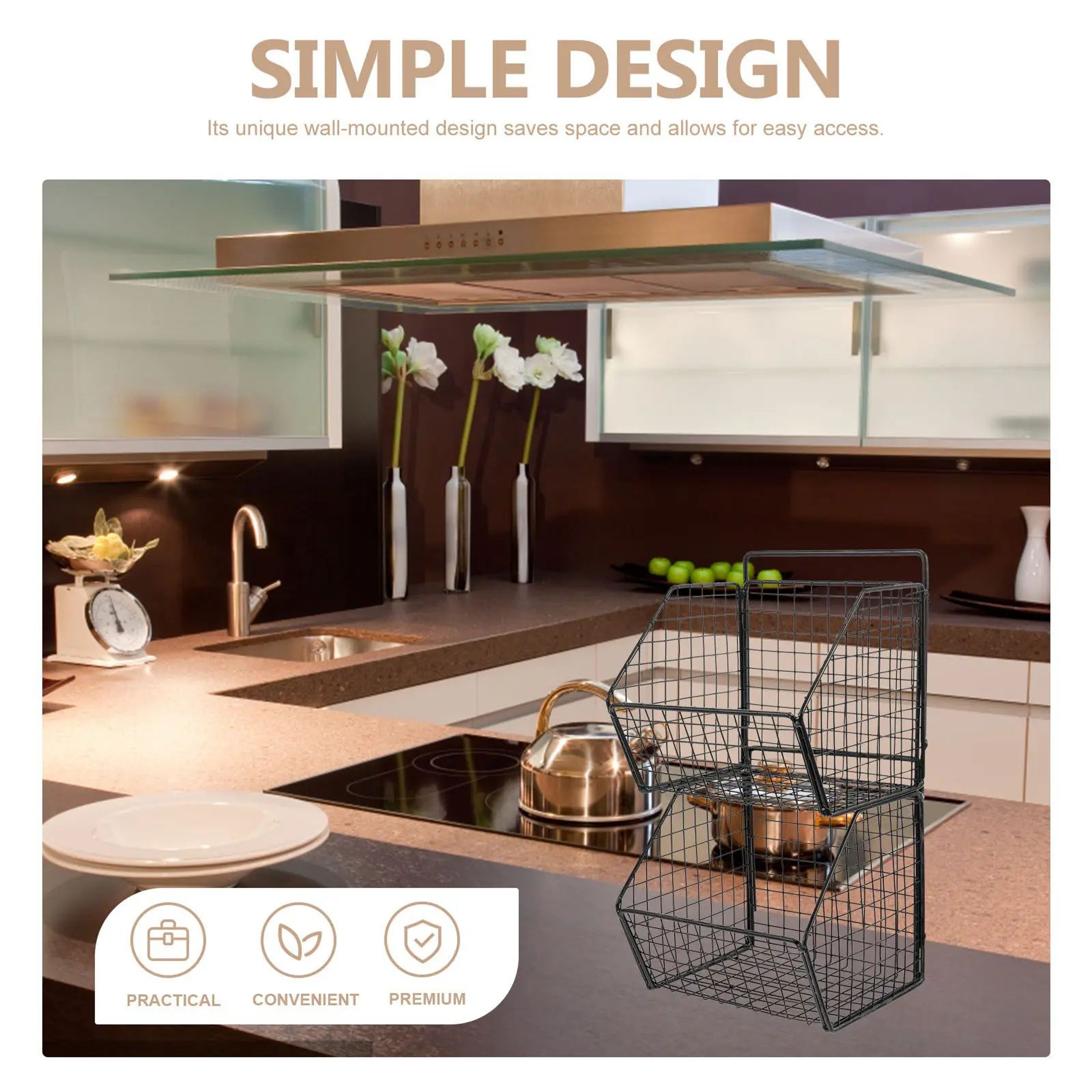 Wall Mounted Double Layer Kitchen Storage Basket Metal Kitchen Organizer 1