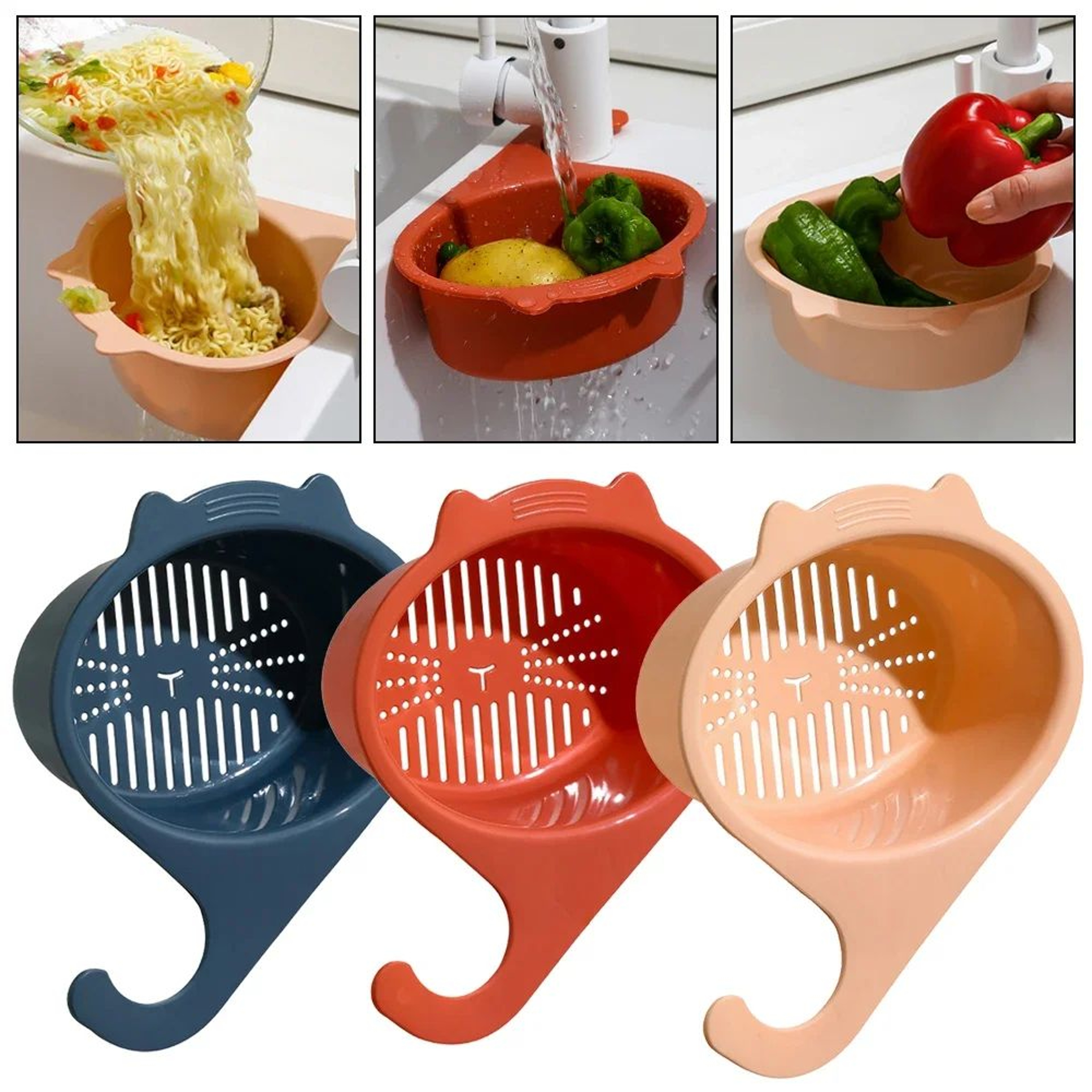 Cat Shape Kitchen Sink Drain Basket Faucet Storage Organizer 0