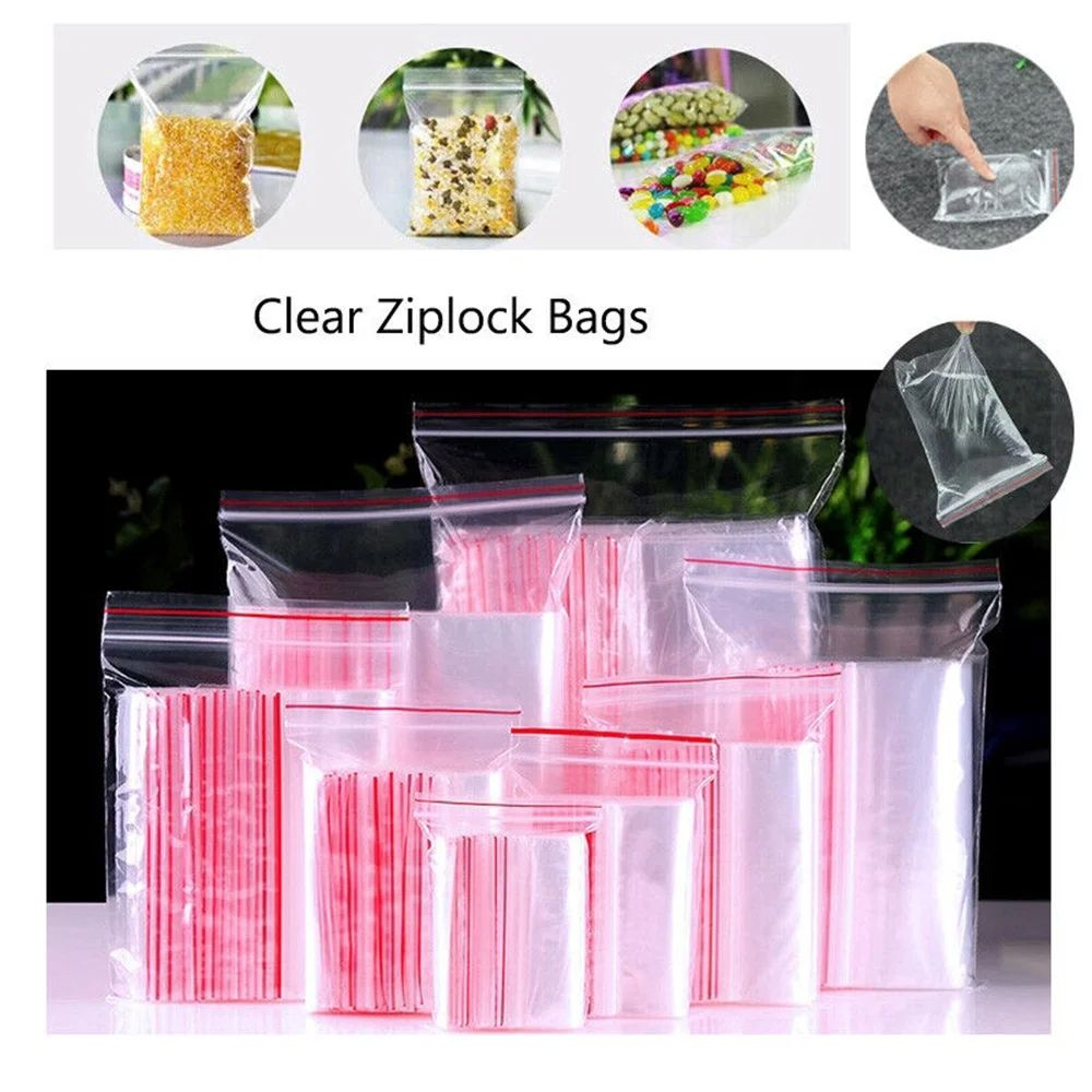 100 Piece Small Zip Lock Plastic Storage Bags Clear Resealable Bags 4