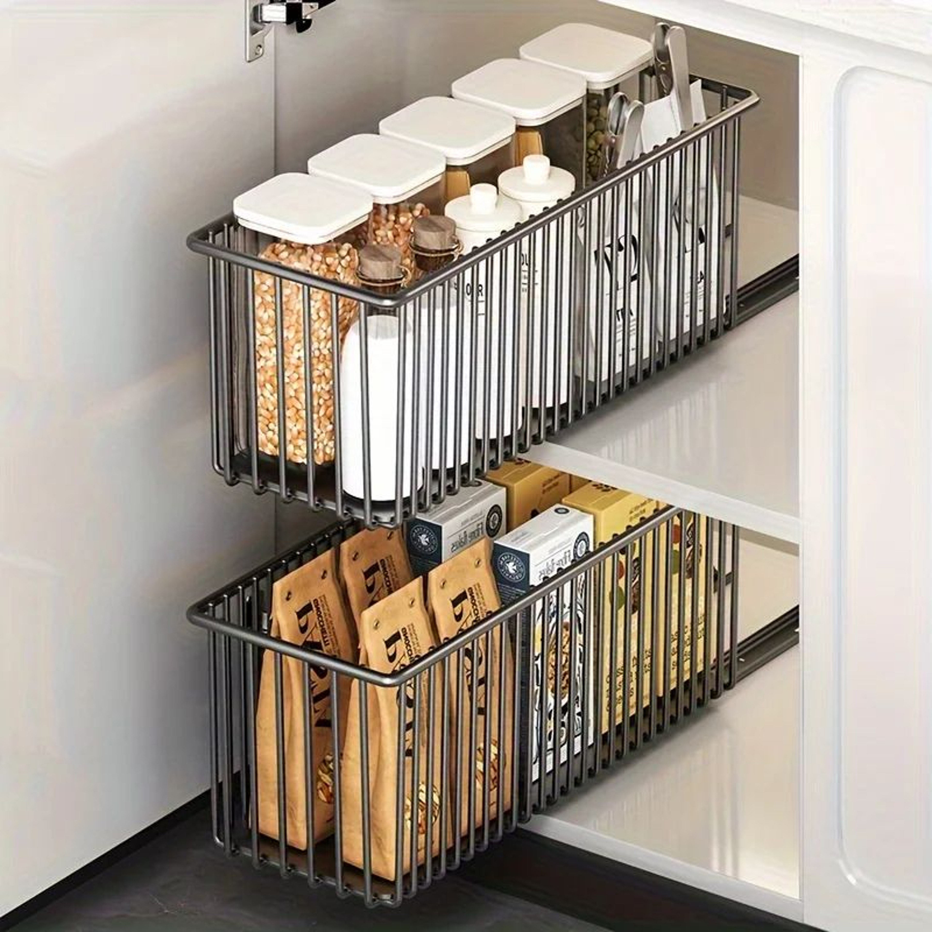 Pull Out Cabinet Organizer Basket With Sliding Storage Drawer 0