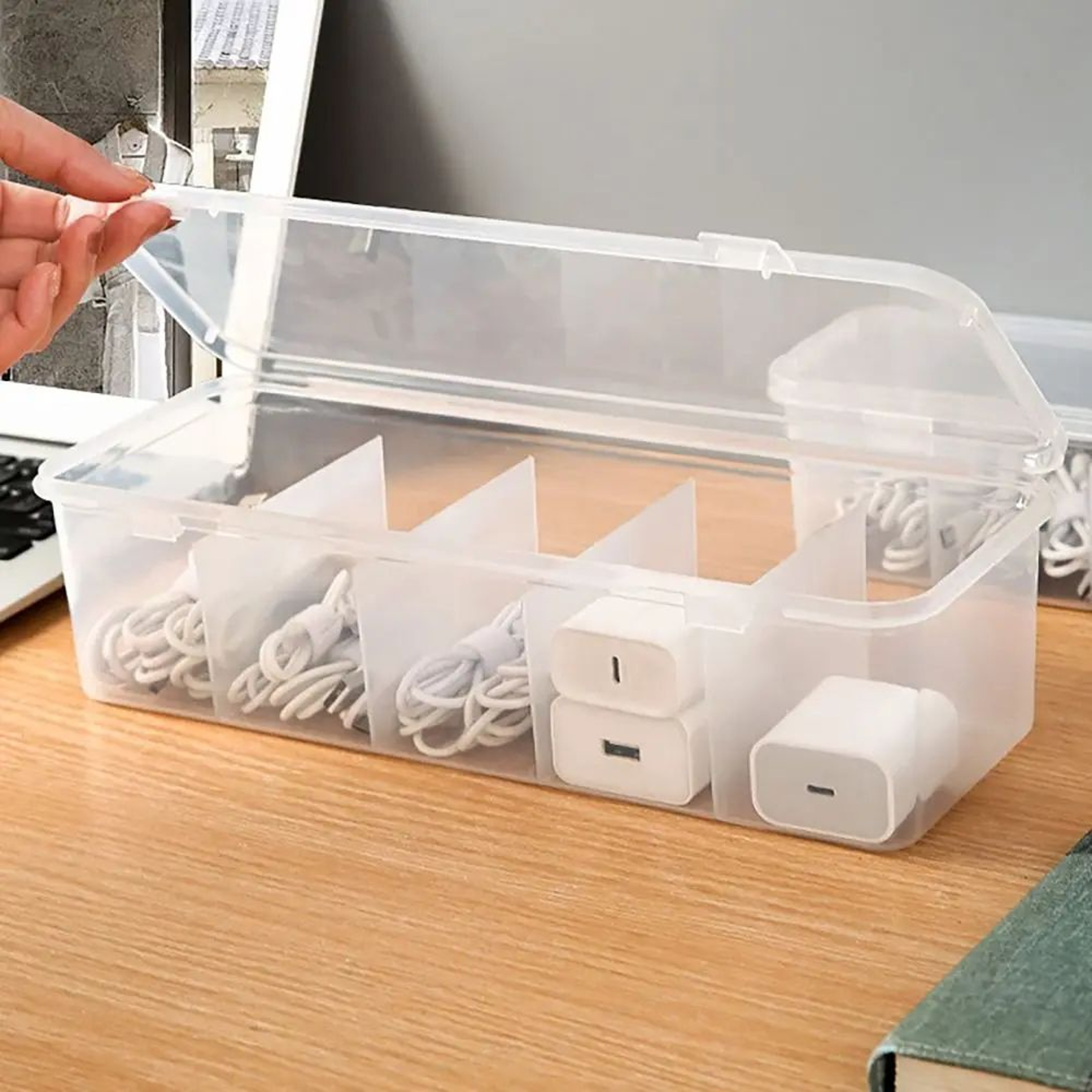 Transparent Cable Organizer Storage Box With Lid For Cords And Accessories 4