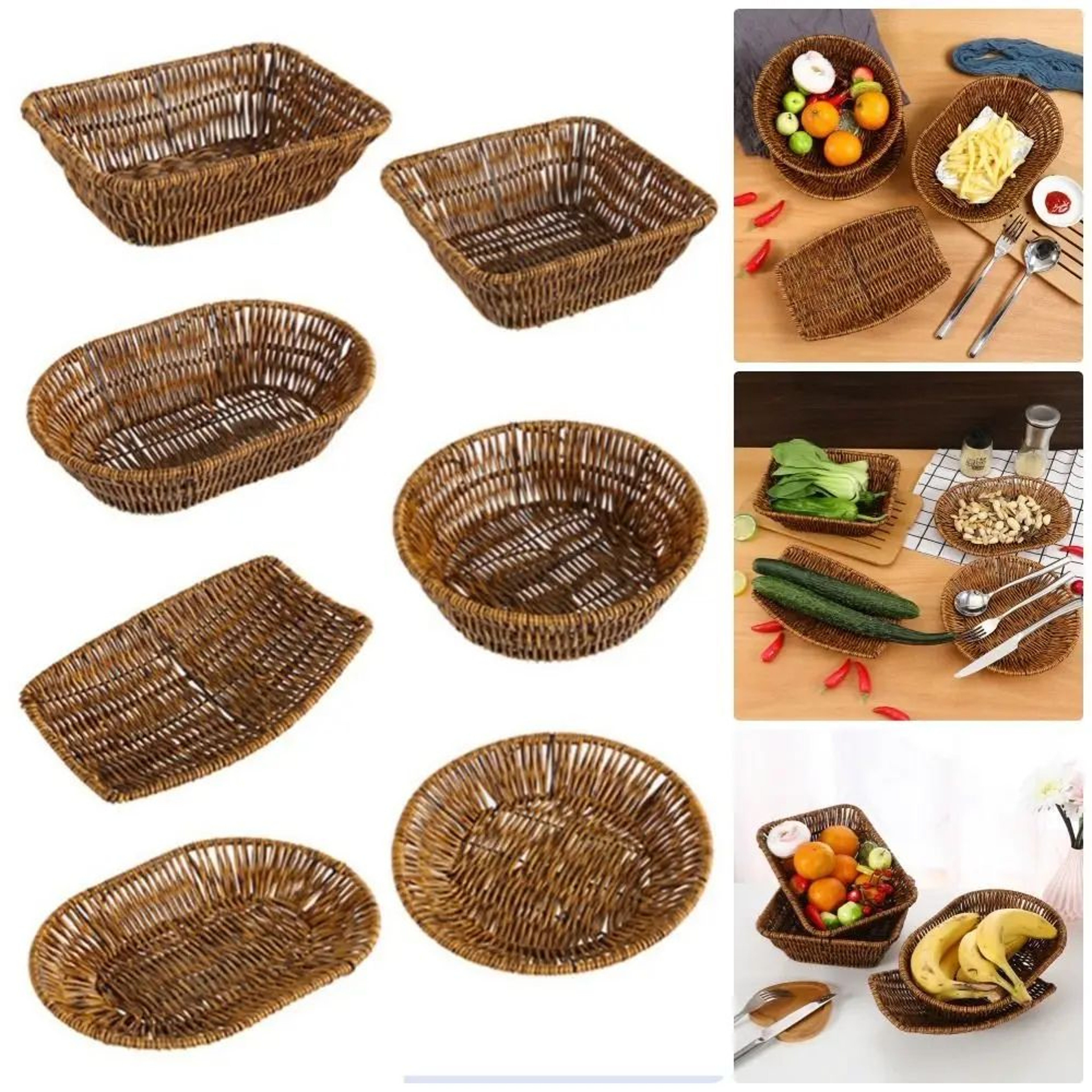 Handwoven Rattan Bread Basket Fruit And Serving Tray 2