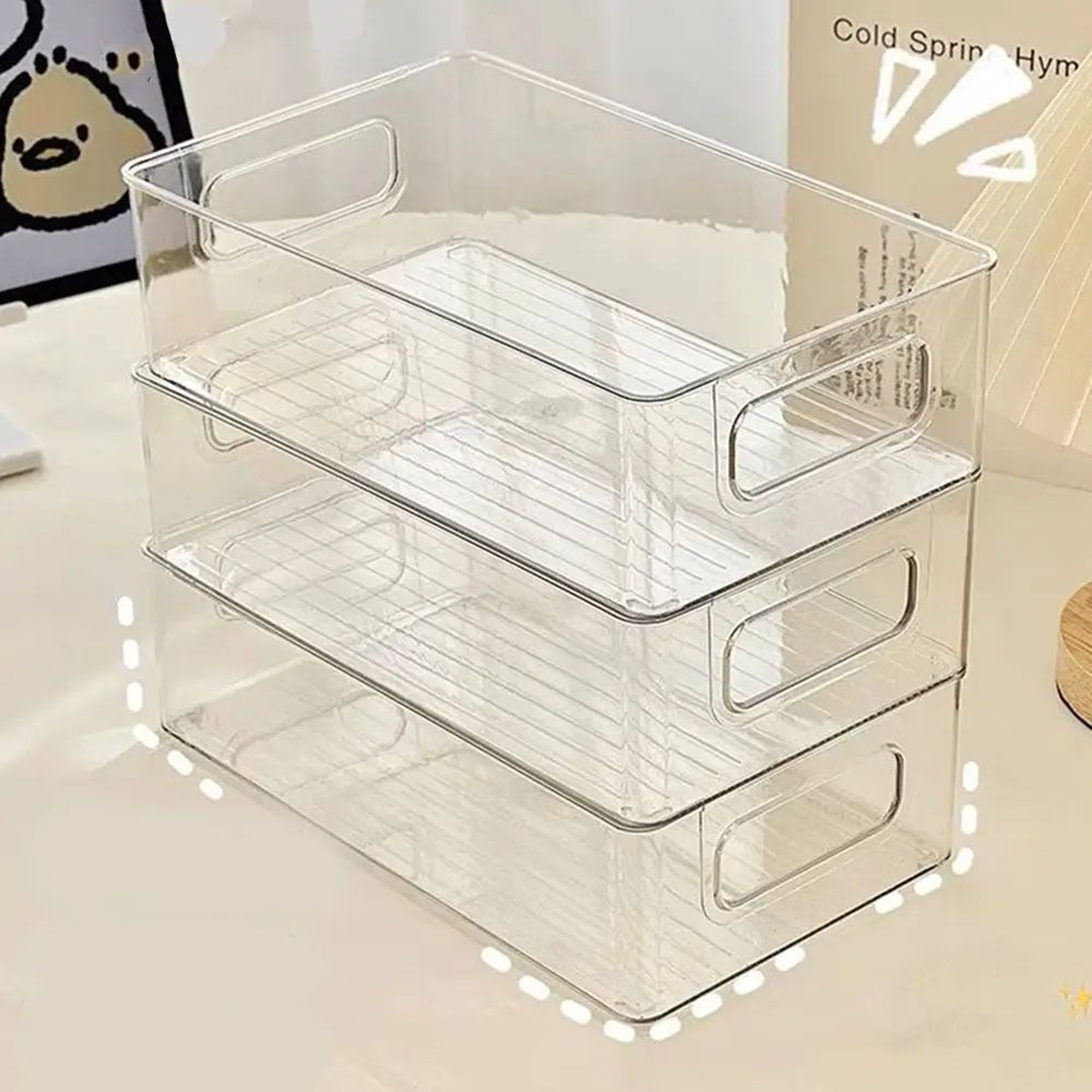 Clear Stackable Storage Bin Multipurpose Organizer Box For Kitchen Fridge And Desk 5