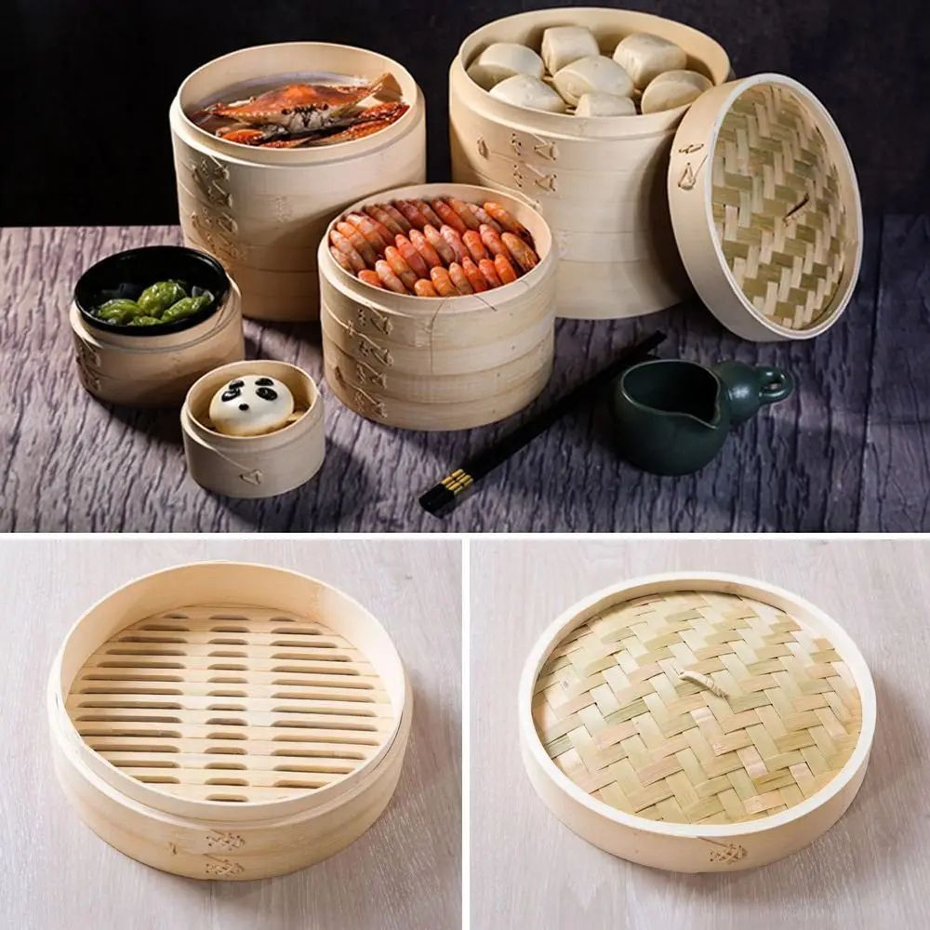 Bamboo Food Steamer Basket With Lid For Dumplings Bao Buns And Vegetables 0