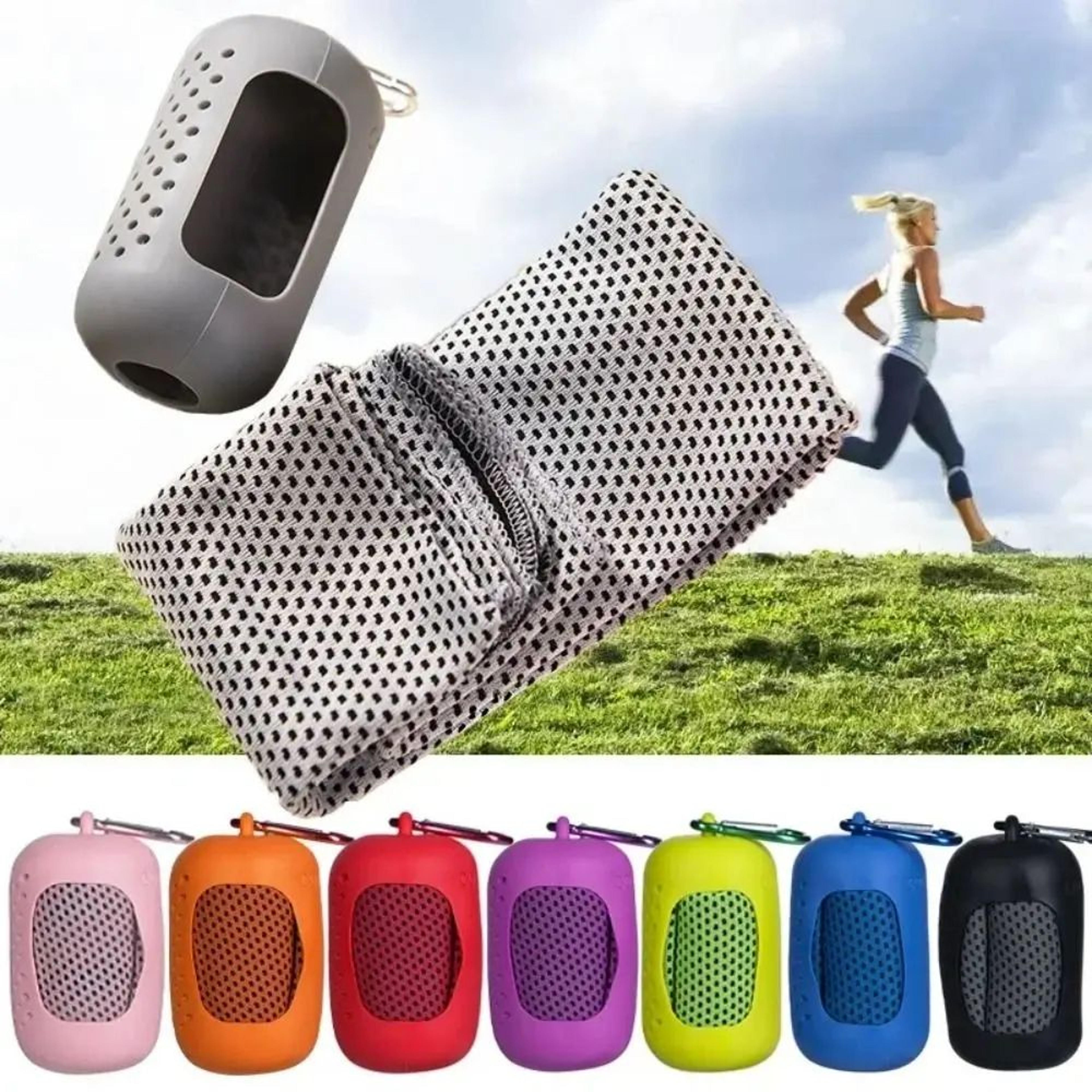 Quick Dry Cooling Towel With Silicone Case Microfiber Sports Towel 0