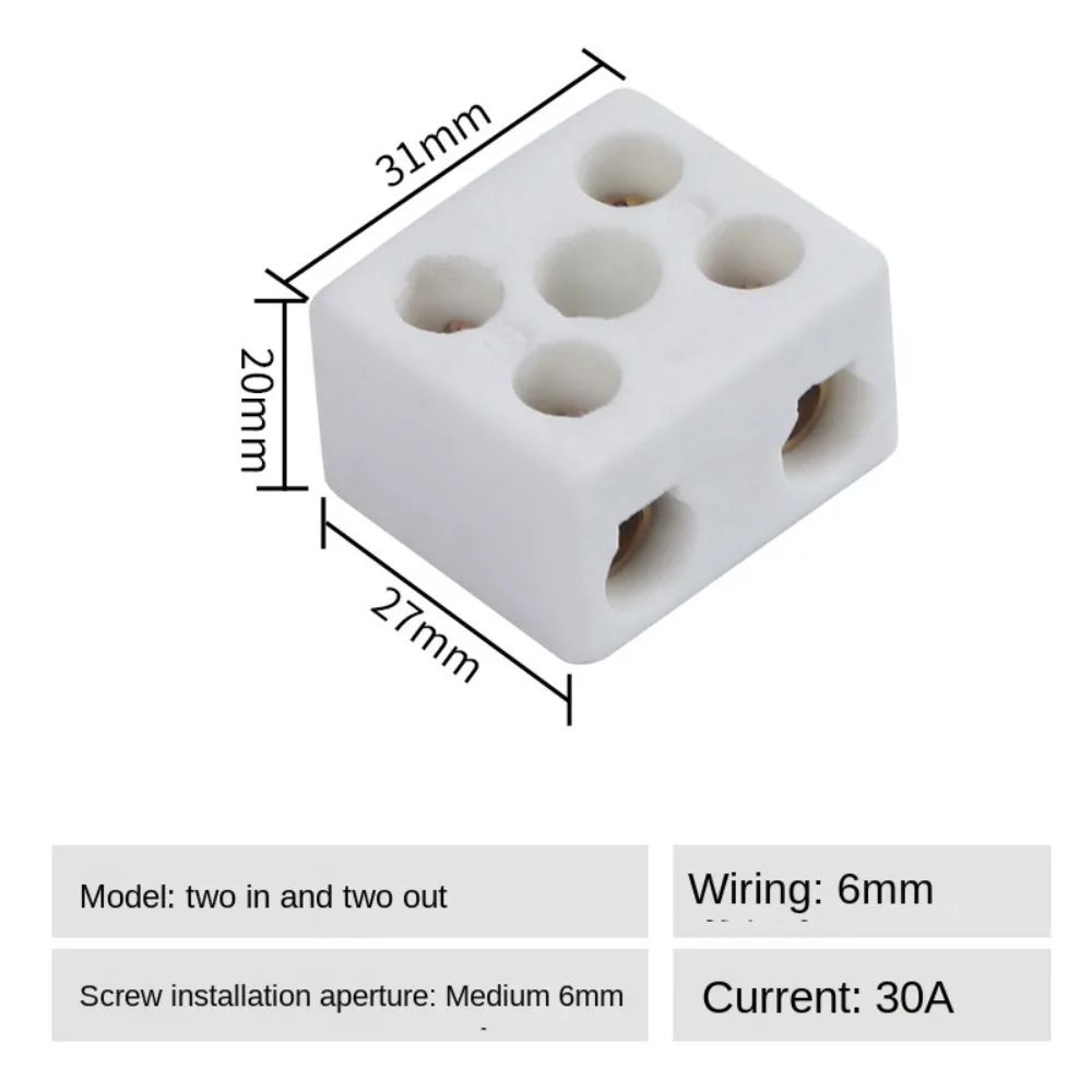 High Temperature Ceramic Wire Connector Terminal Block Screw Wiring Connector 3