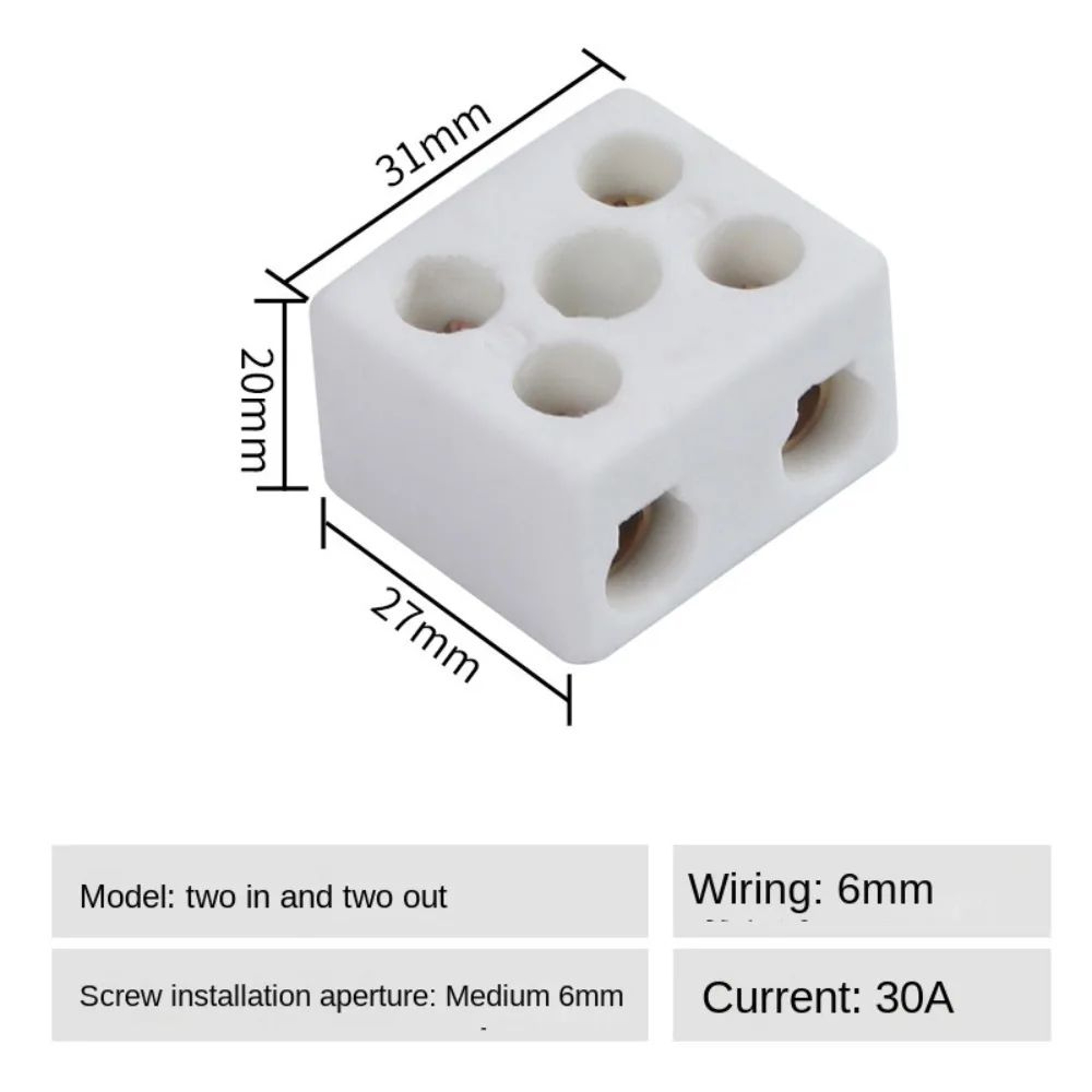 High Temperature Ceramic Wire Connector Terminal Block Screw Wiring Connector 10