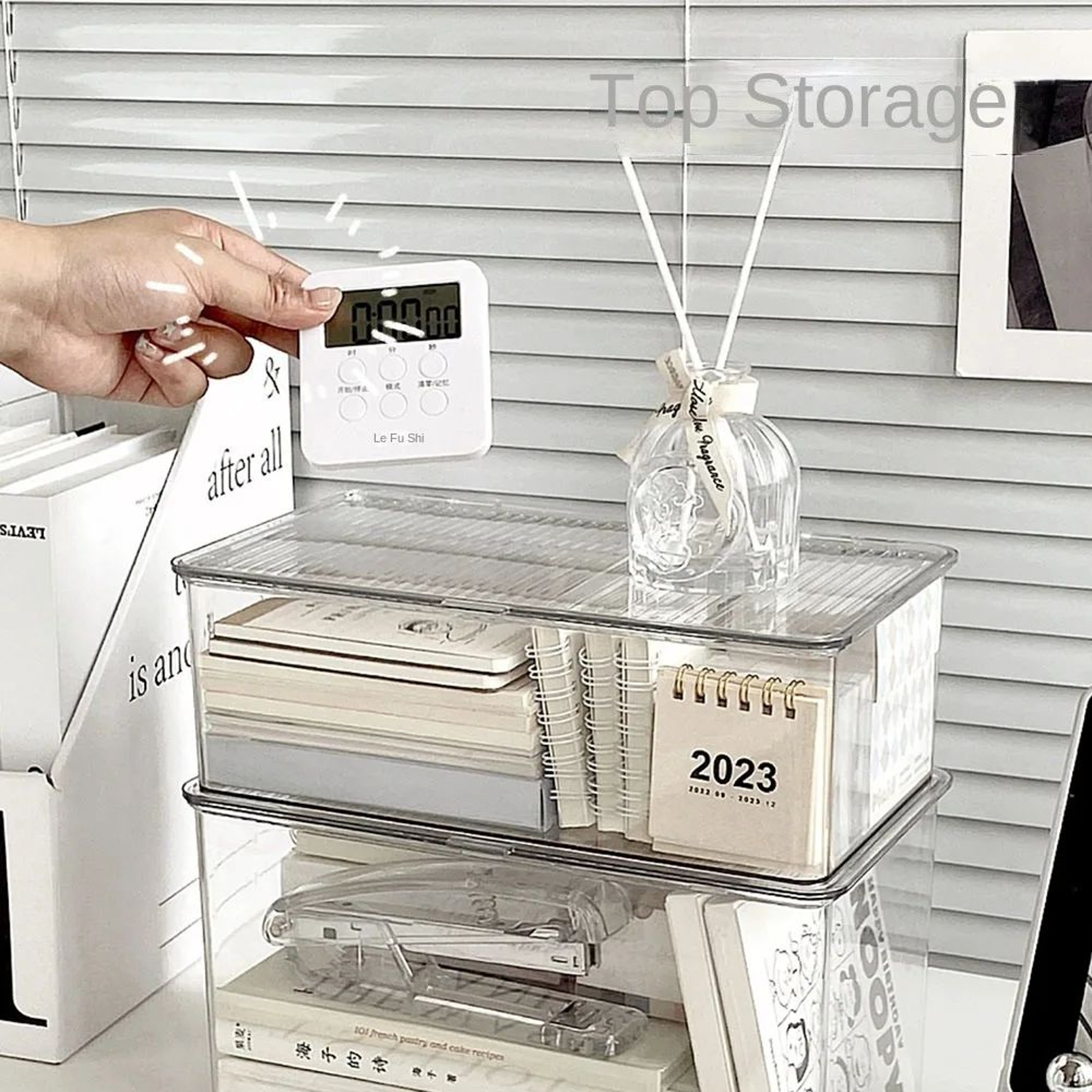 Large Clear Desktop Storage Box With Lid Organizer 1