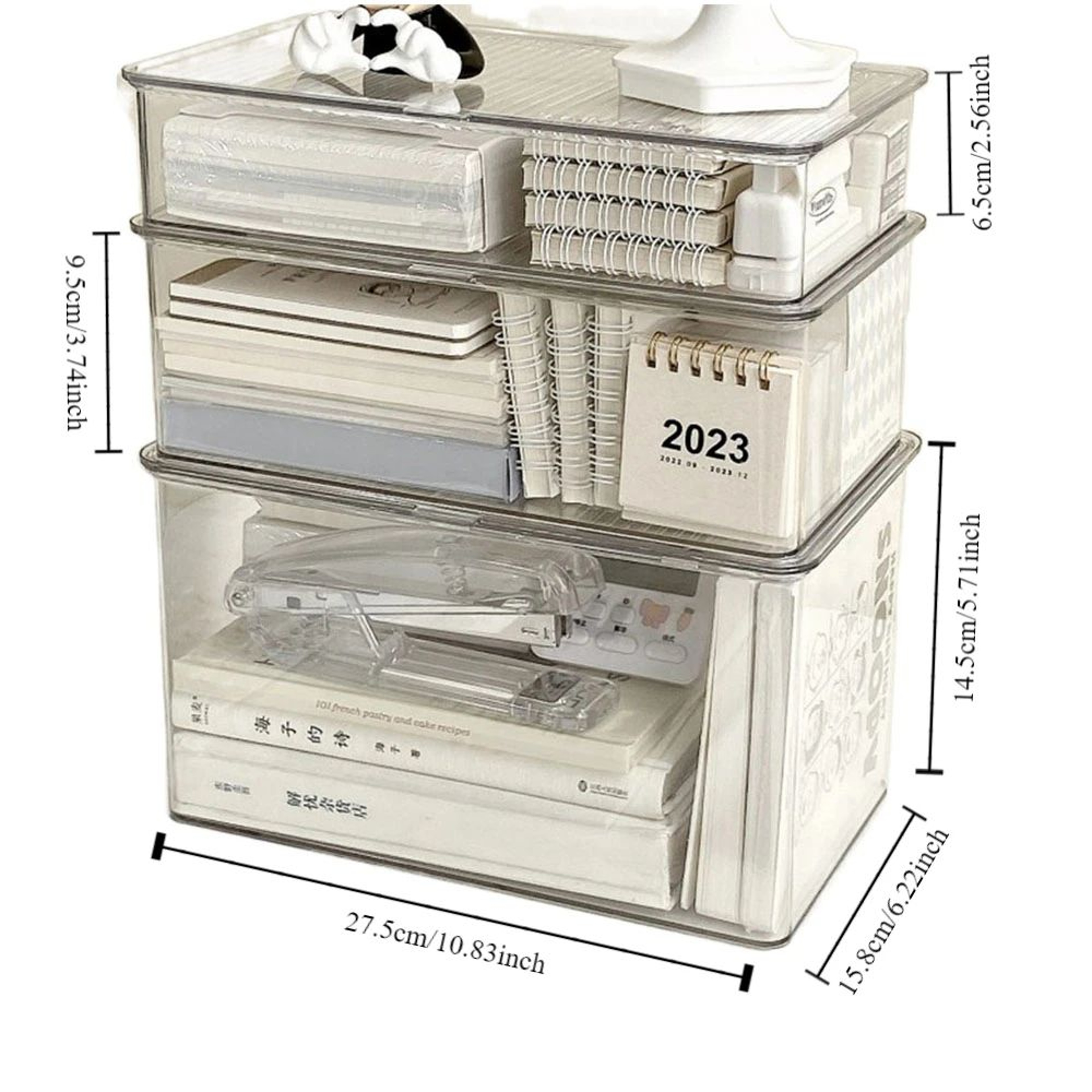Large Clear Desktop Storage Box With Lid Organizer 5