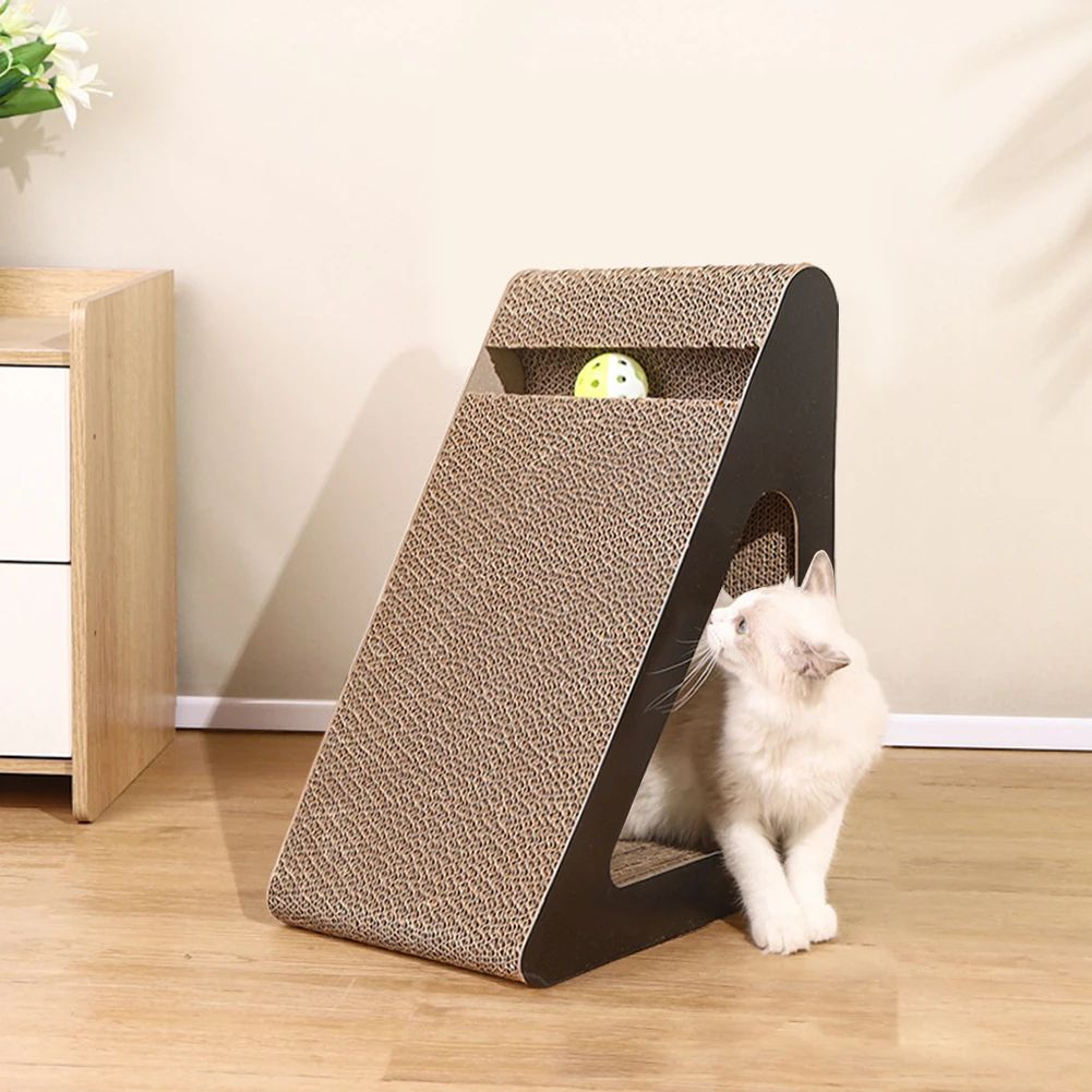 Cat Scratching Board With Rotating Ball Interactive Scratcher Toy For Indoor Cats 2