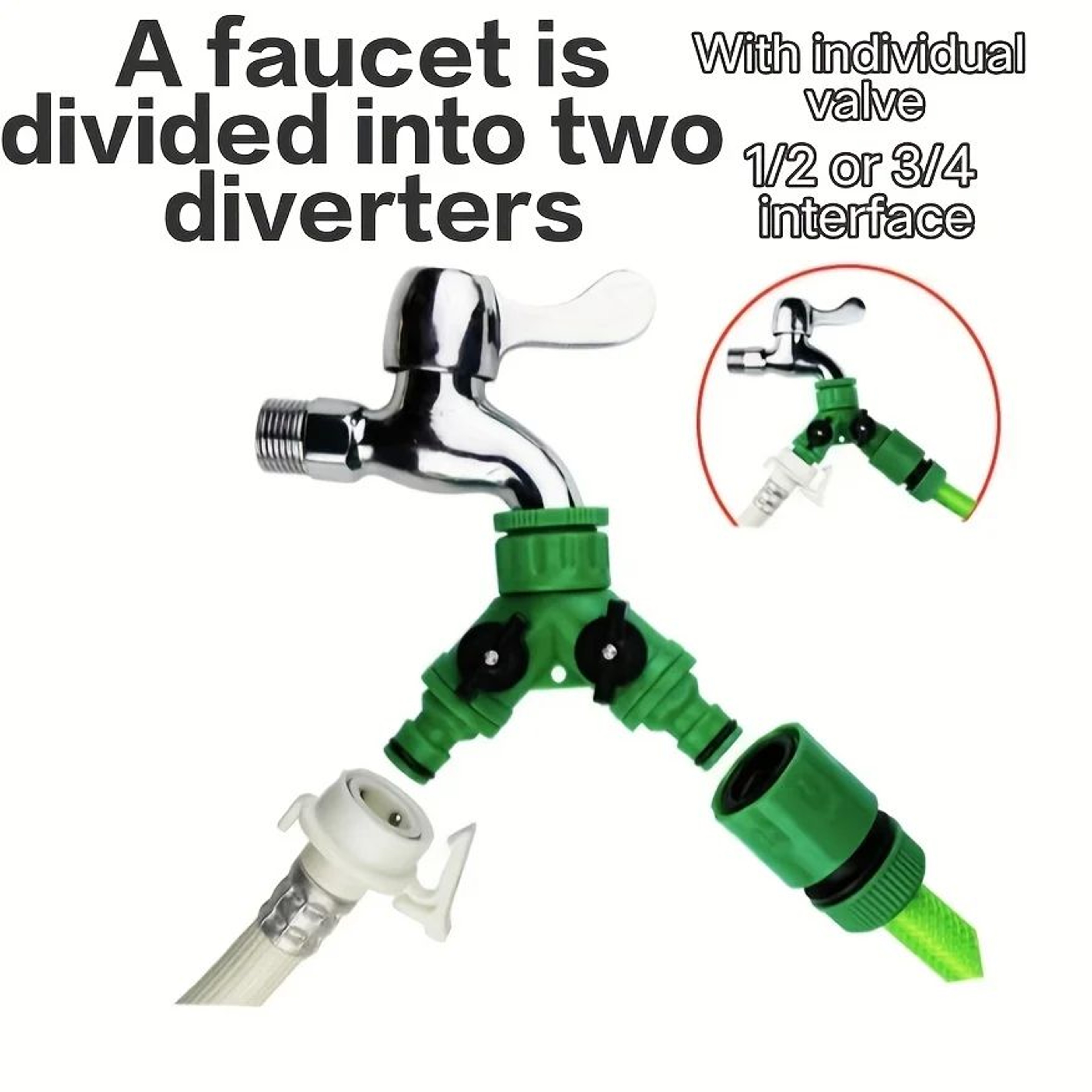 Dual Outlet Garden Hose Splitter With Quick Connector For Outdoor Faucets 1