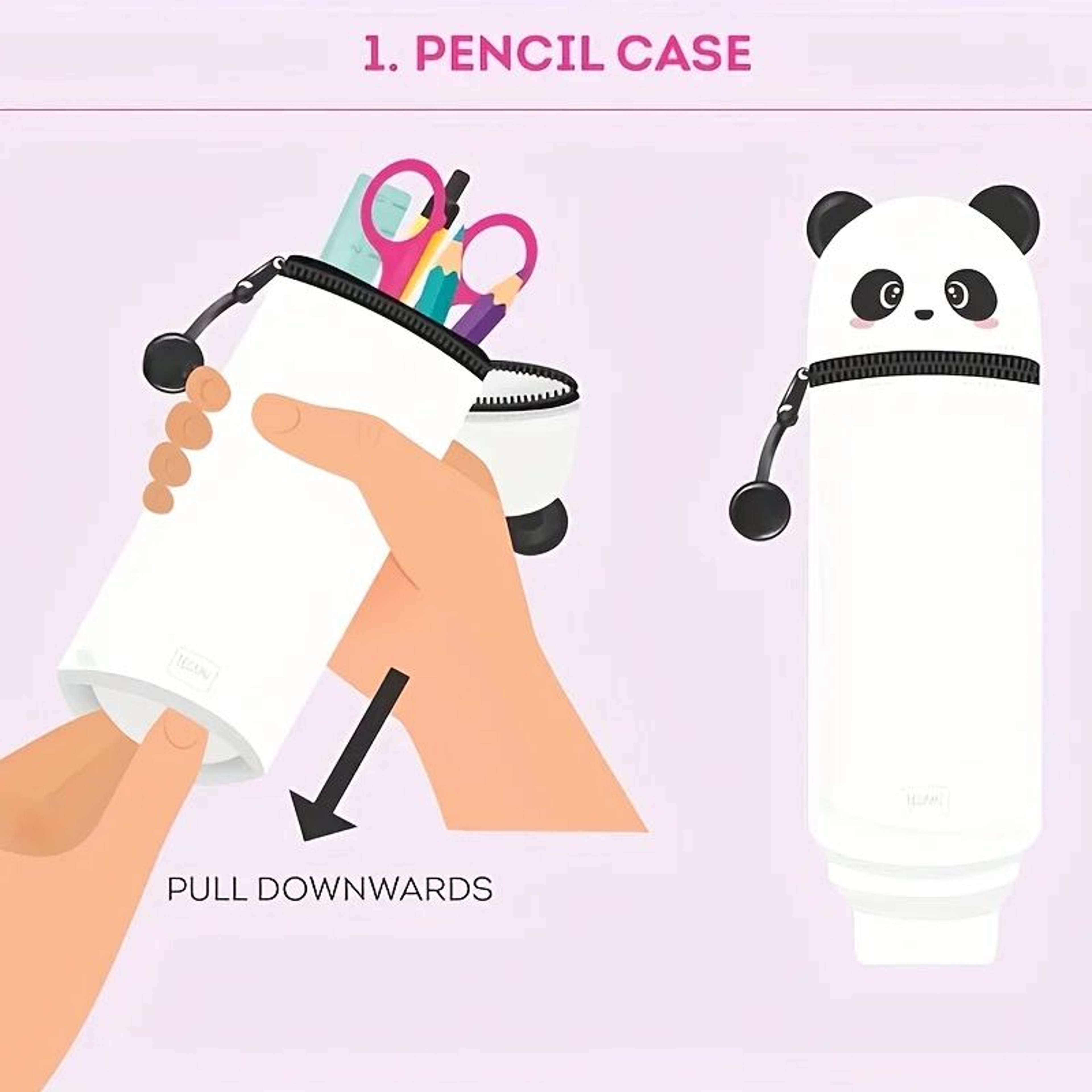 Cute Panda Silicone Pencil Case With Zipper 2 In 1 Pen Holder For School And Office 3