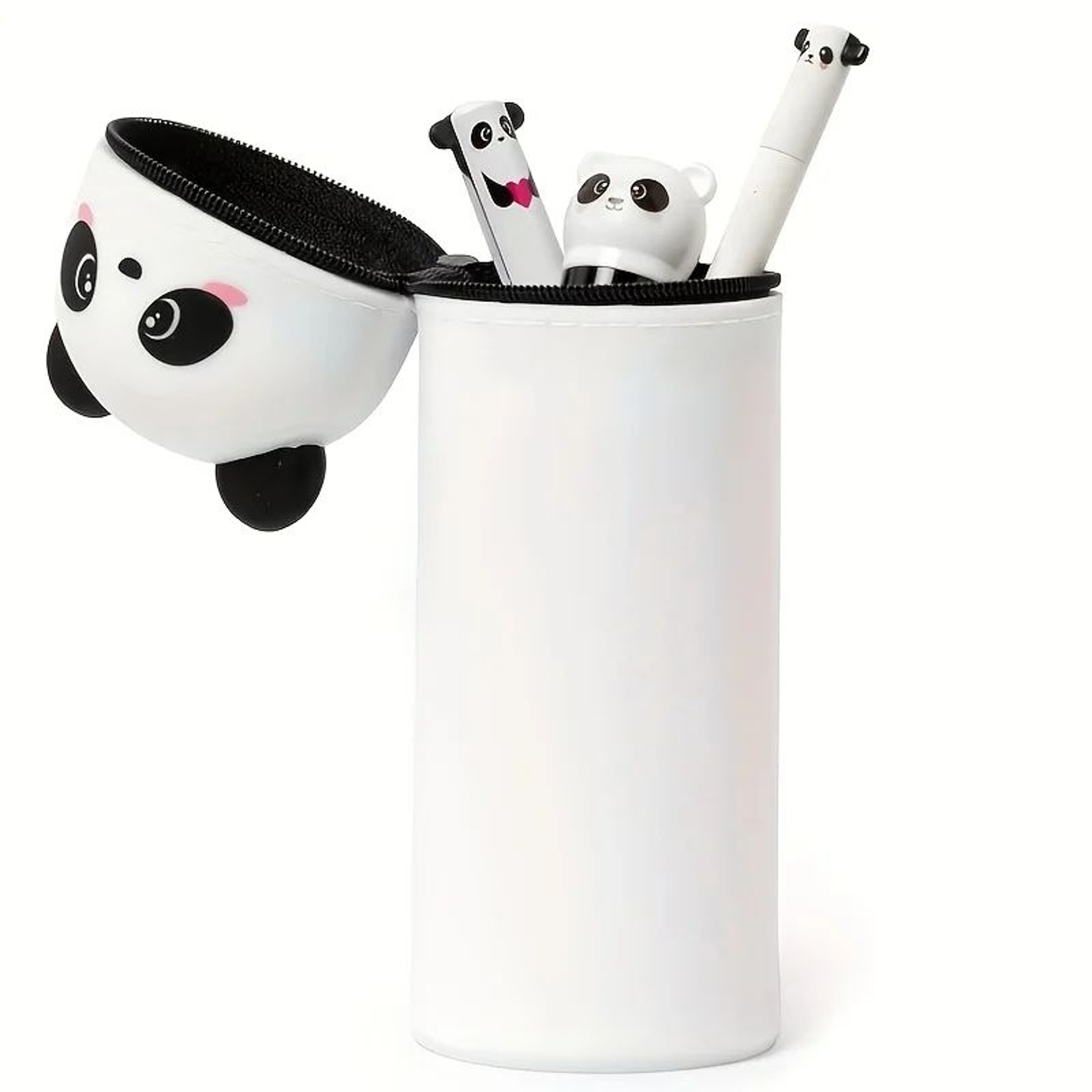 Cute Panda Silicone Pencil Case With Zipper 2 In 1 Pen Holder For School And Office 4