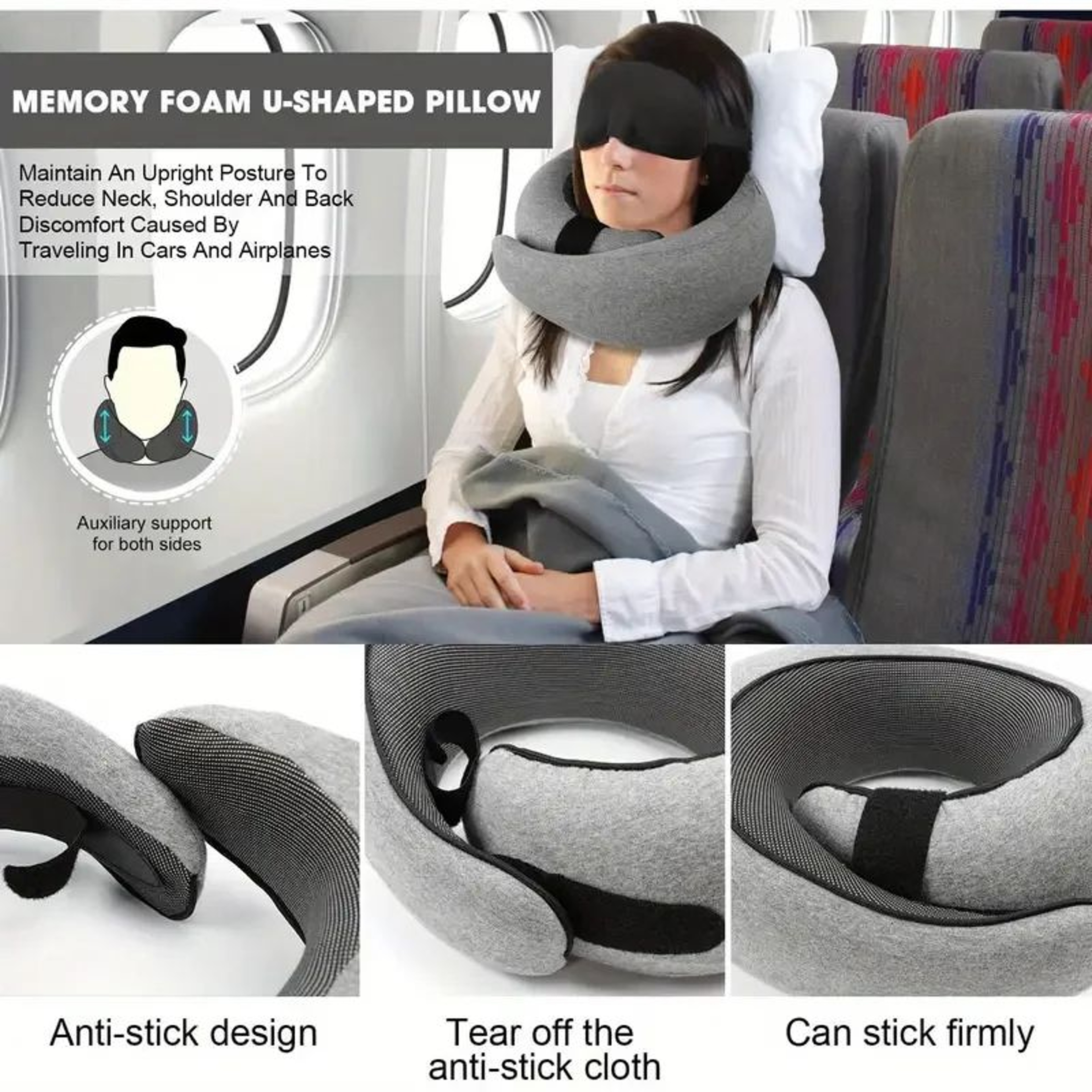 Adjustable U Shaped Travel Pillow Portable Neck Support Pillow 0