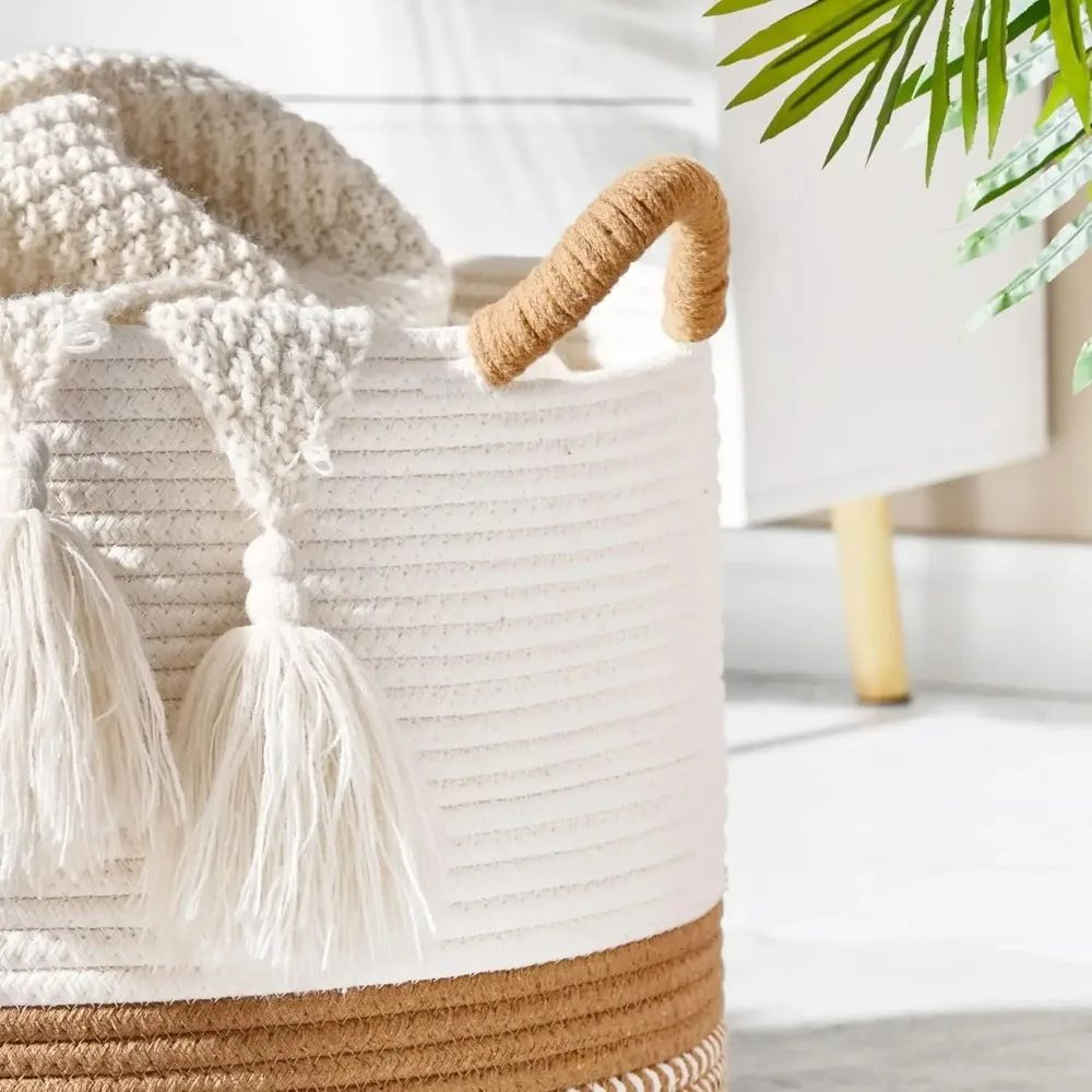 Large Woven Blanket Basket Cotton Rope Storage Basket For Laundry And Home 3