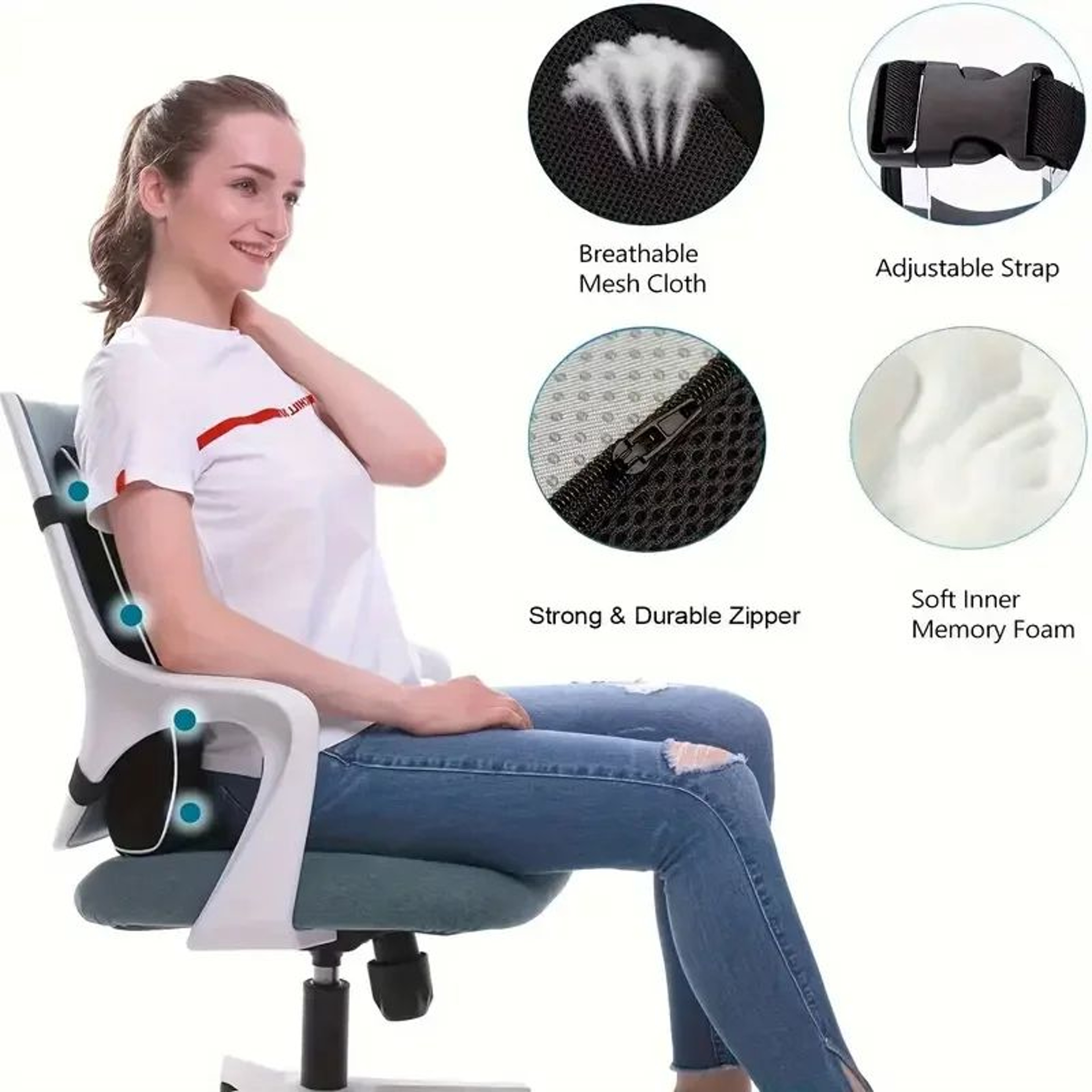 Memory Foam Lumbar Support Pillow Back Support Cushion For Office Chair And Car 2