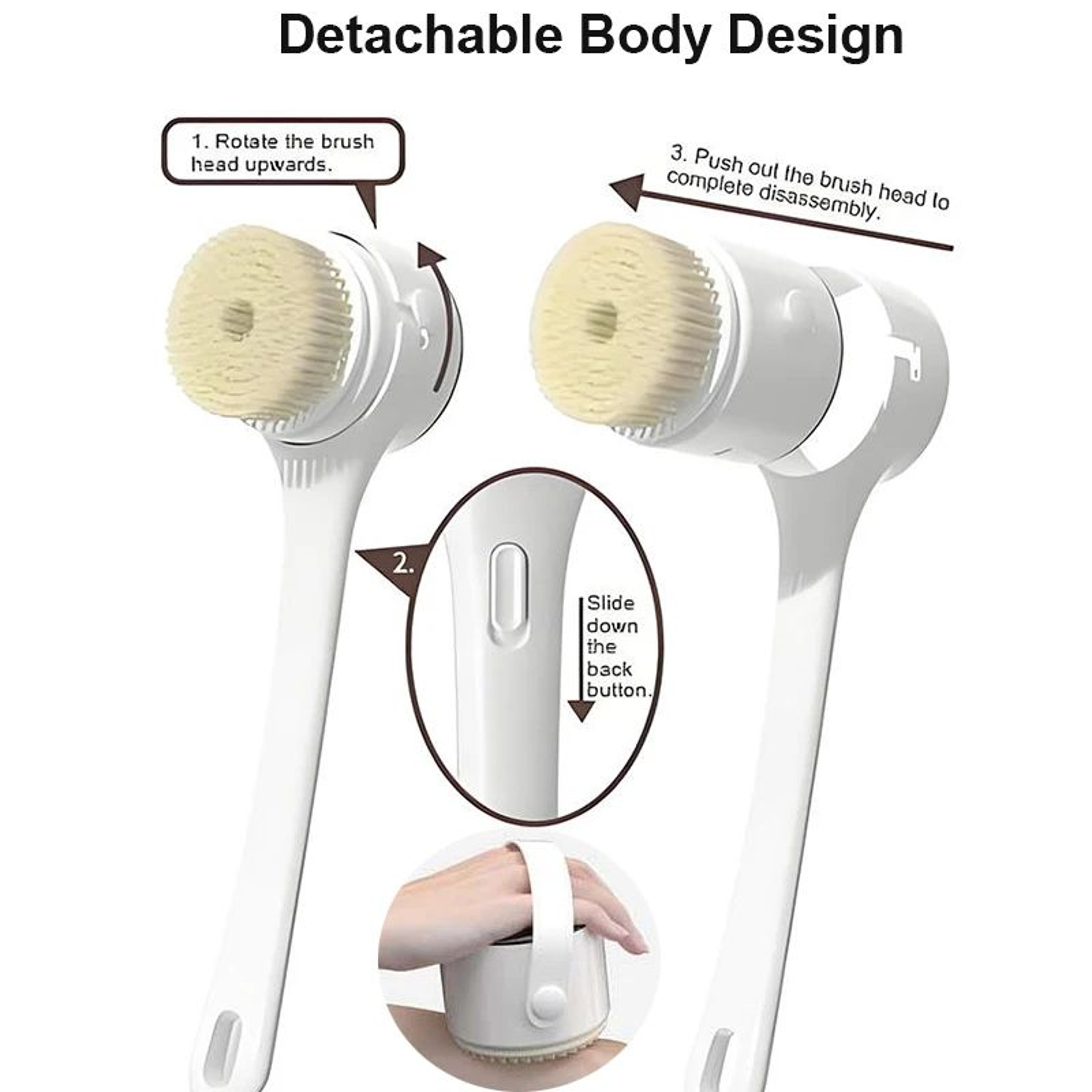Electric Shower Body Brush With Long Handle Five Head Spa Scrubber 3