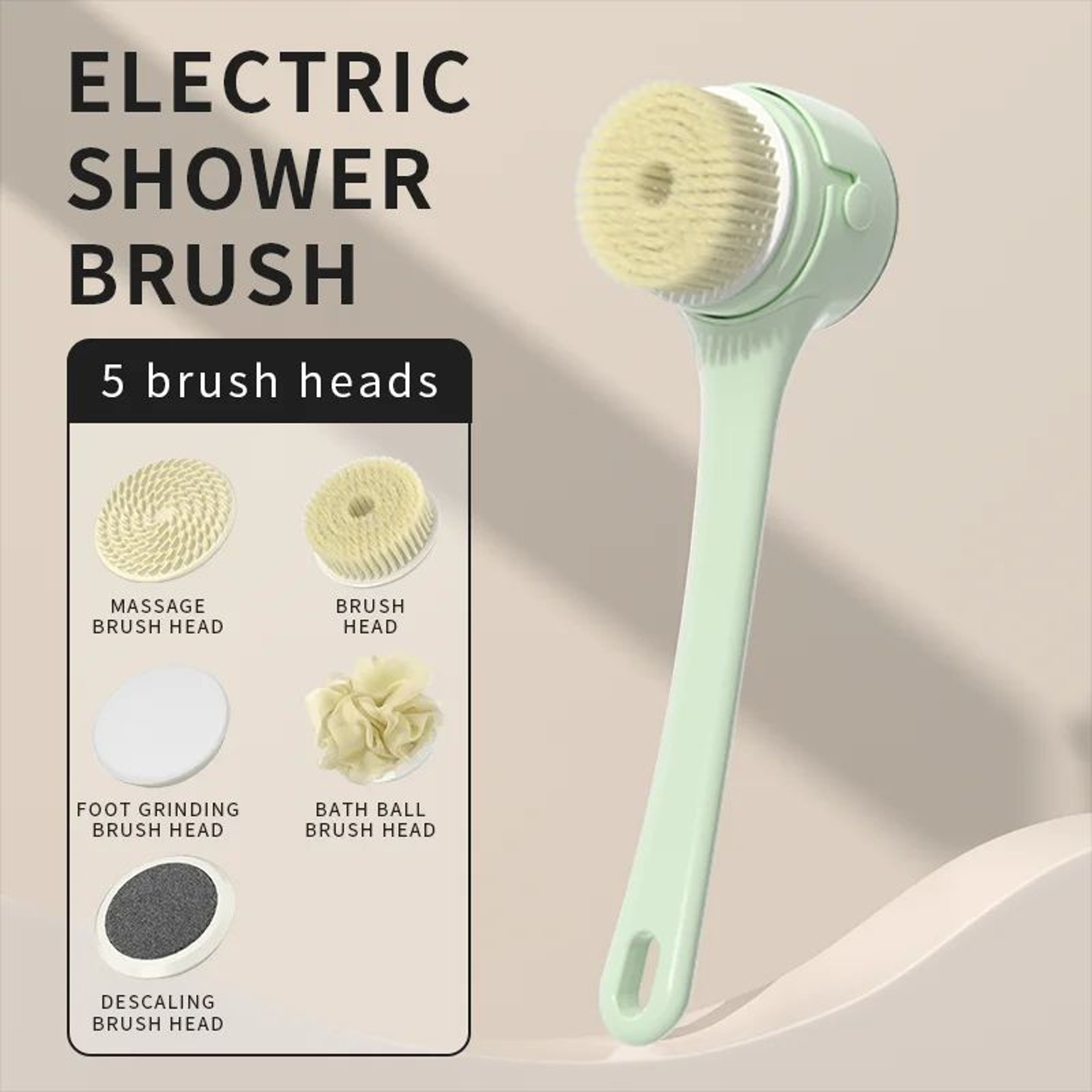 Electric Shower Body Brush With Long Handle Five Head Spa Scrubber 6