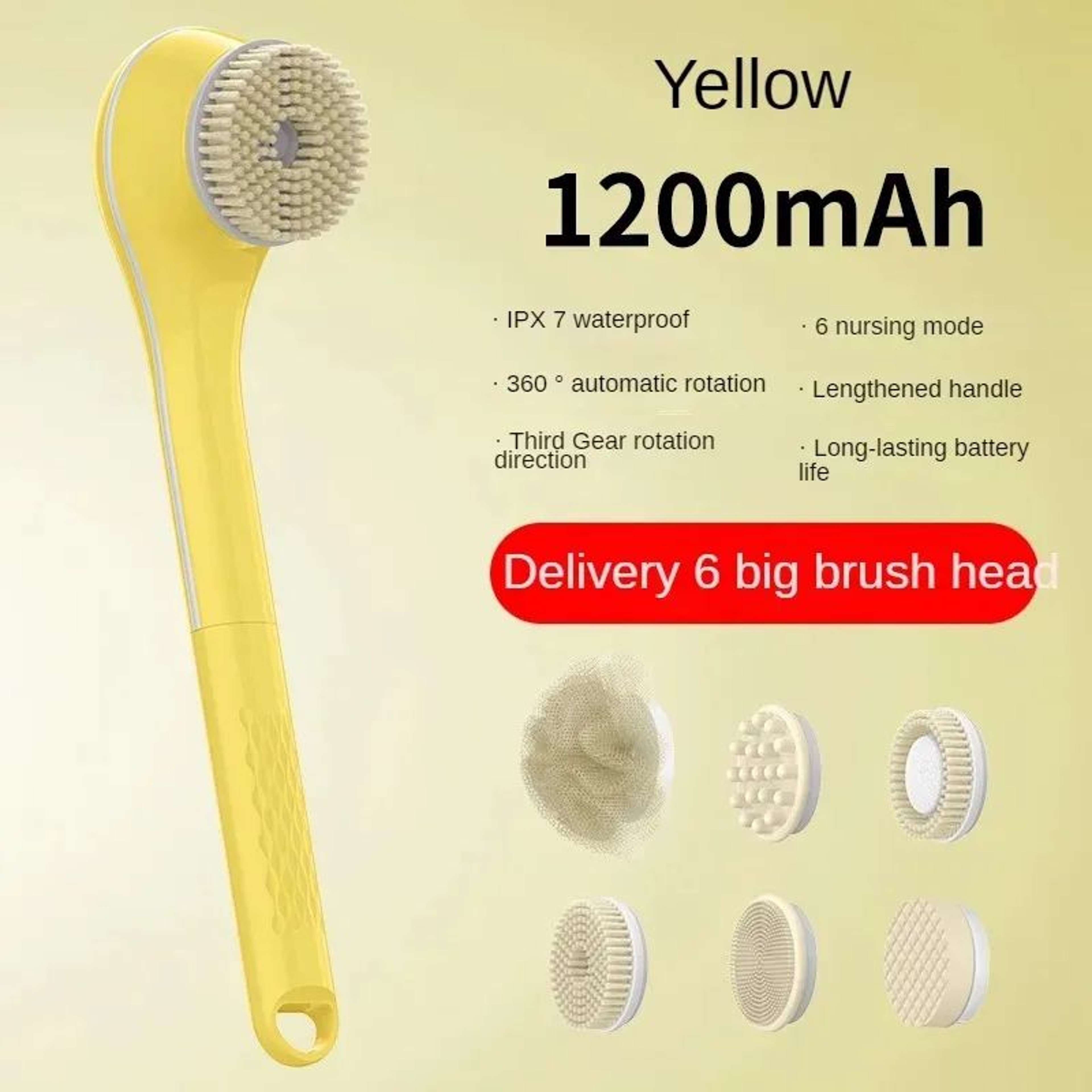 Electric Bath Brush With Six Replaceable Heads Rechargeable Body Scrubber 7