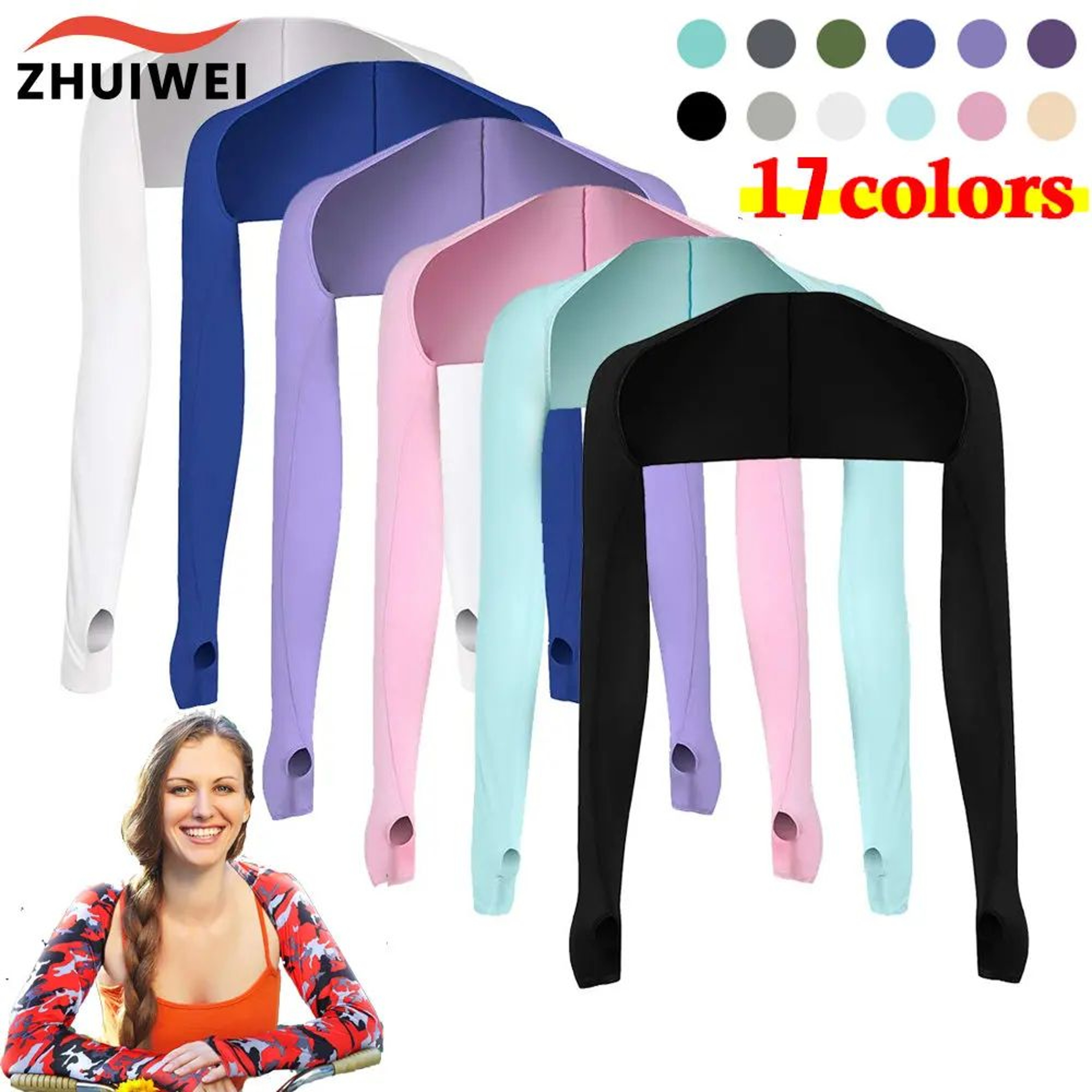 Ice Silk Sun Protection Arm Sleeves With Shawl Design 0