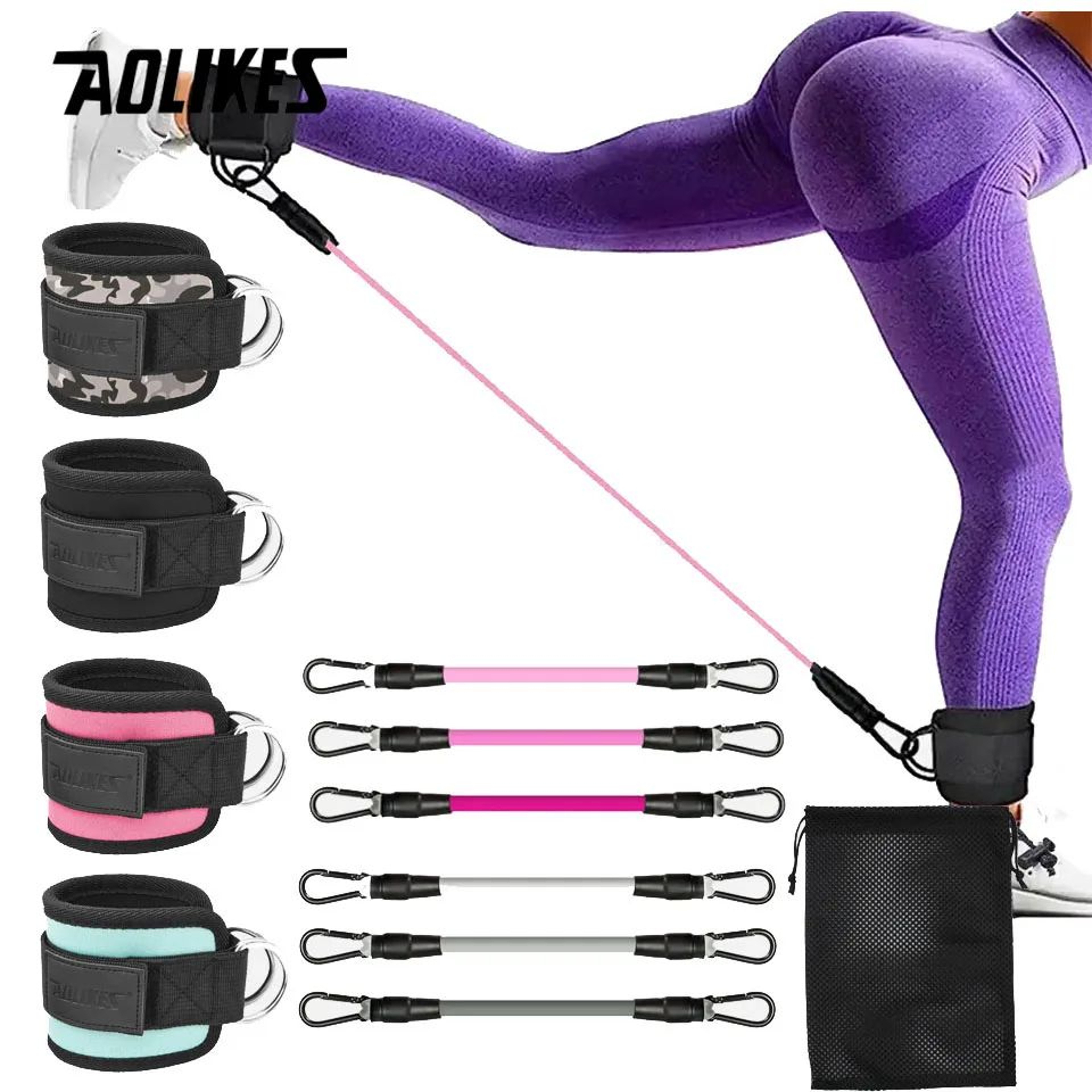AOLIKES Double D Ring Ankle Straps For Cable Machine Glute And Leg Training 0