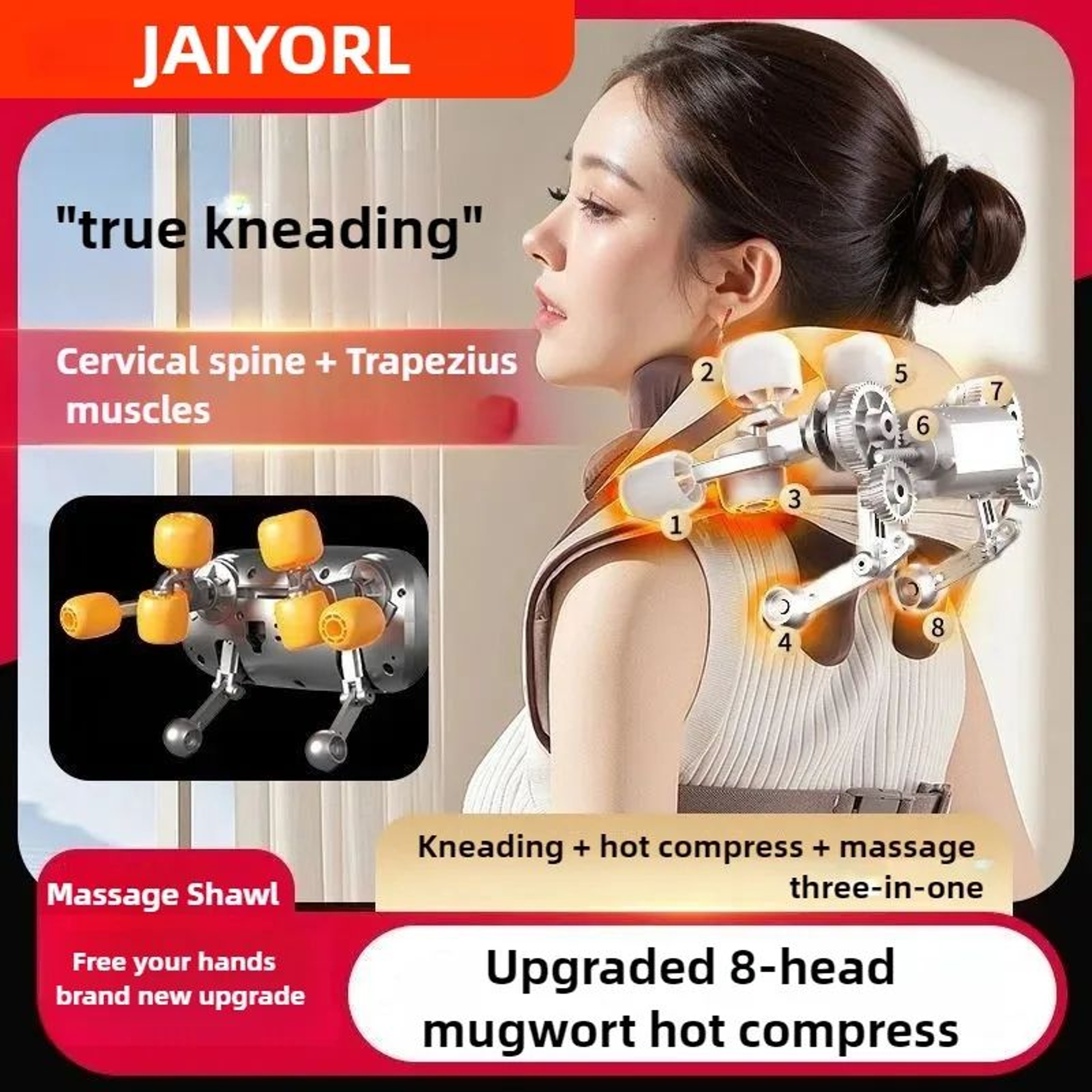 Wireless Neck And Shoulder Massager With Heat 8 Head Deep Tissue Massage 0