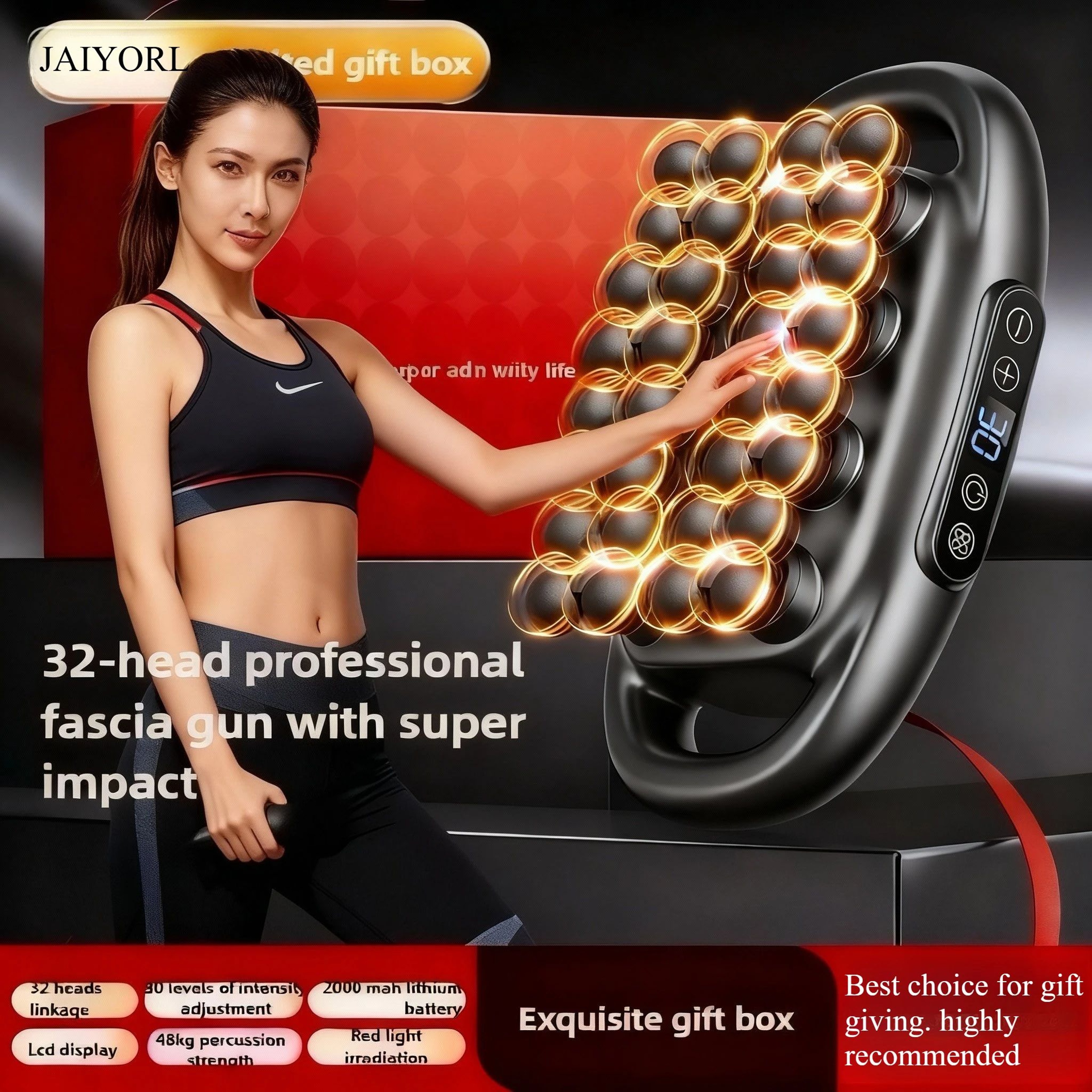 Professional Deep Tissue Massage Gun With Red Light And 32 Massage Heads 0