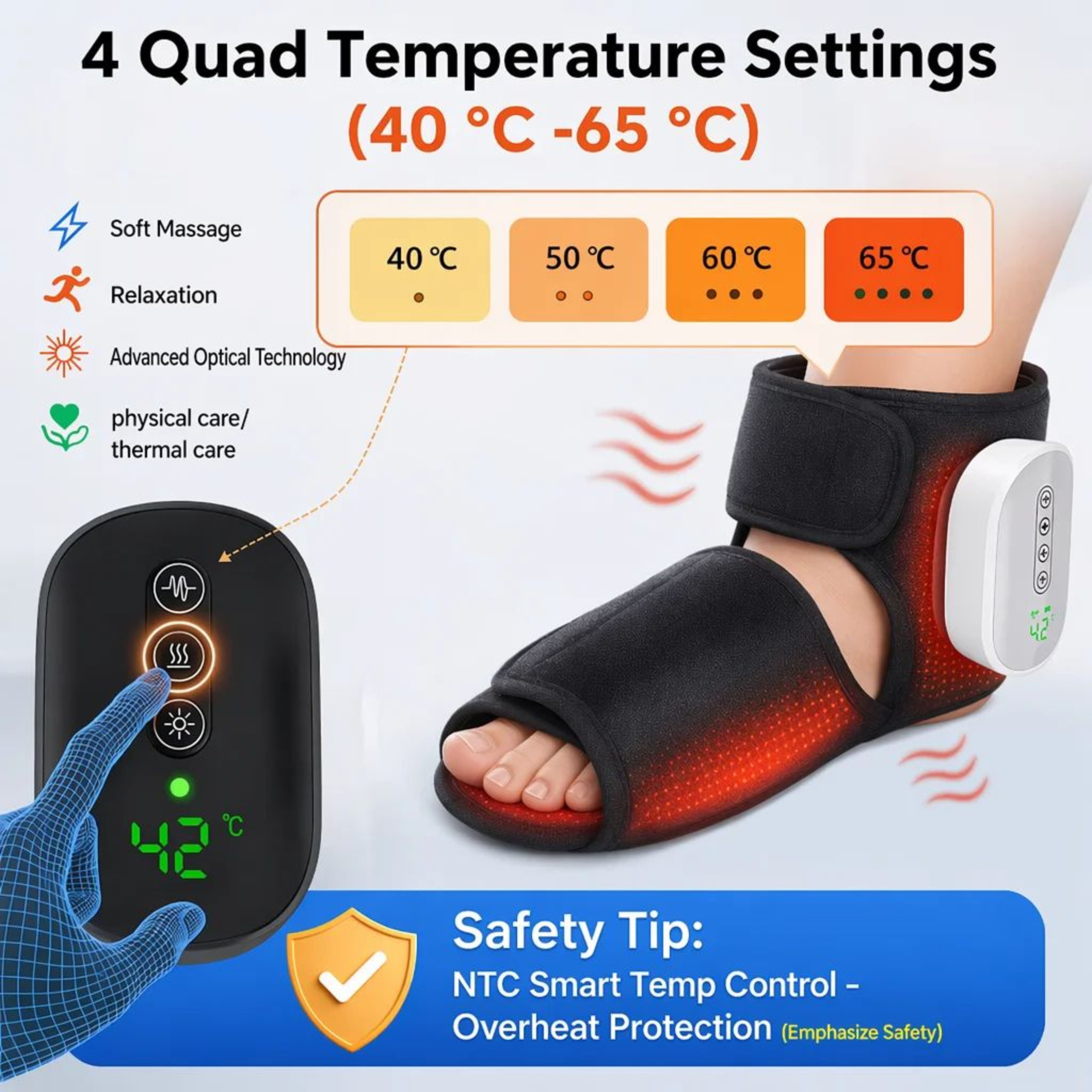 Cordless Heated Ankle Compression Massager With Air Compression Therapy 2